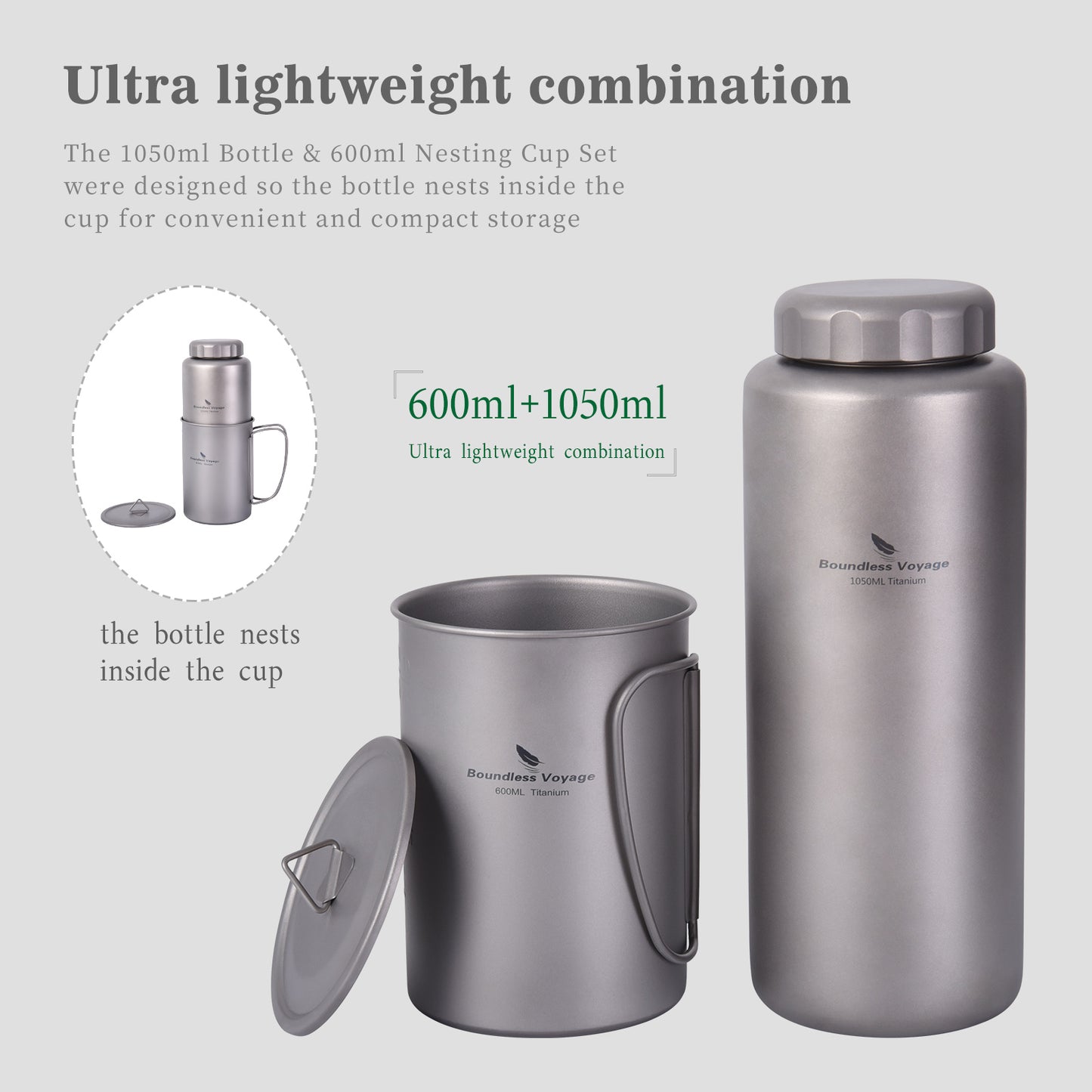 Boundless Voyage Titanium Bottle with Nesting Cup Lightweight Portable for Hiking Camping Picnic
