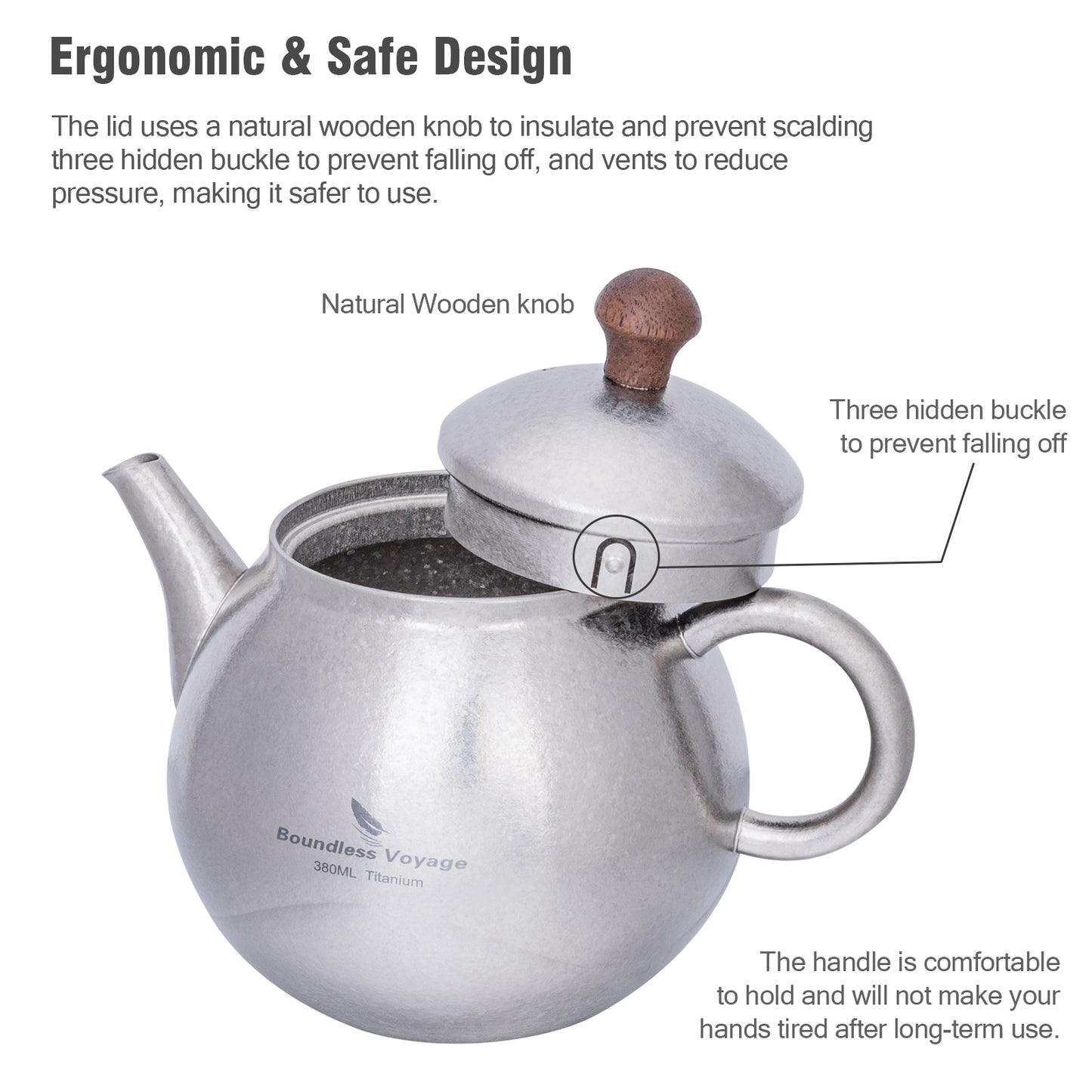 Boundless Voyage Titanium Kungfu Teapot with Lid and Handle Camping Coffee & Tea Pot for Outdoor Backpacking Hiking Teapot 380ml