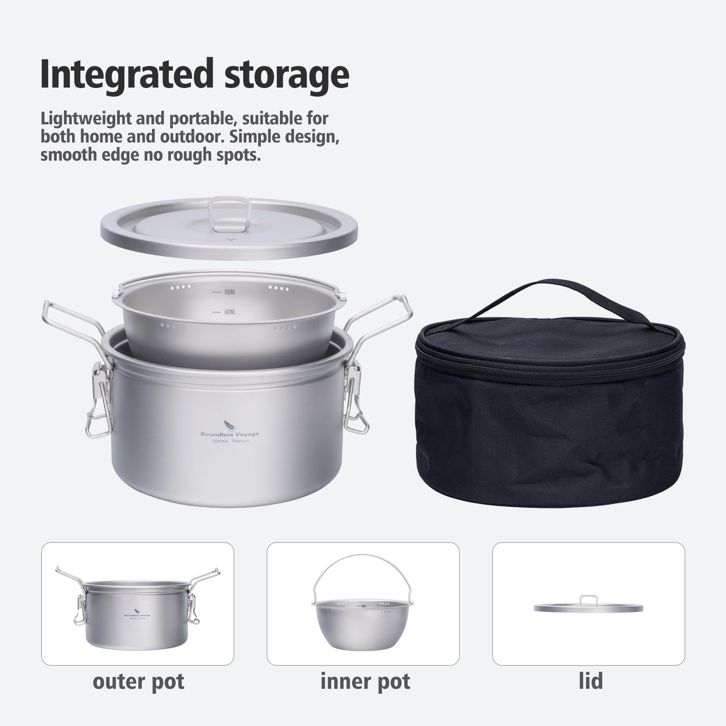 Boundless Voyage Titanium Outdoor Cooking Pot – Ultralight Multi-Purpose Camping Cookware