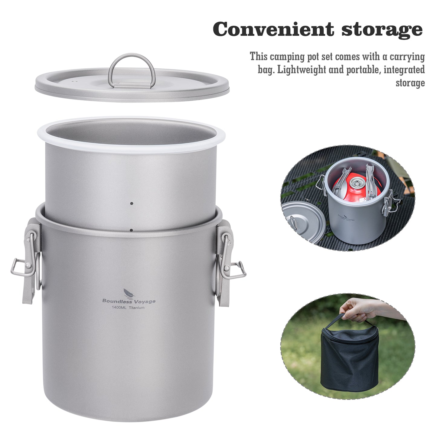Boundless Voyage Pure Titanium Camping Pot – Ultralight Cookware for Outdoor, Hiking & Travel