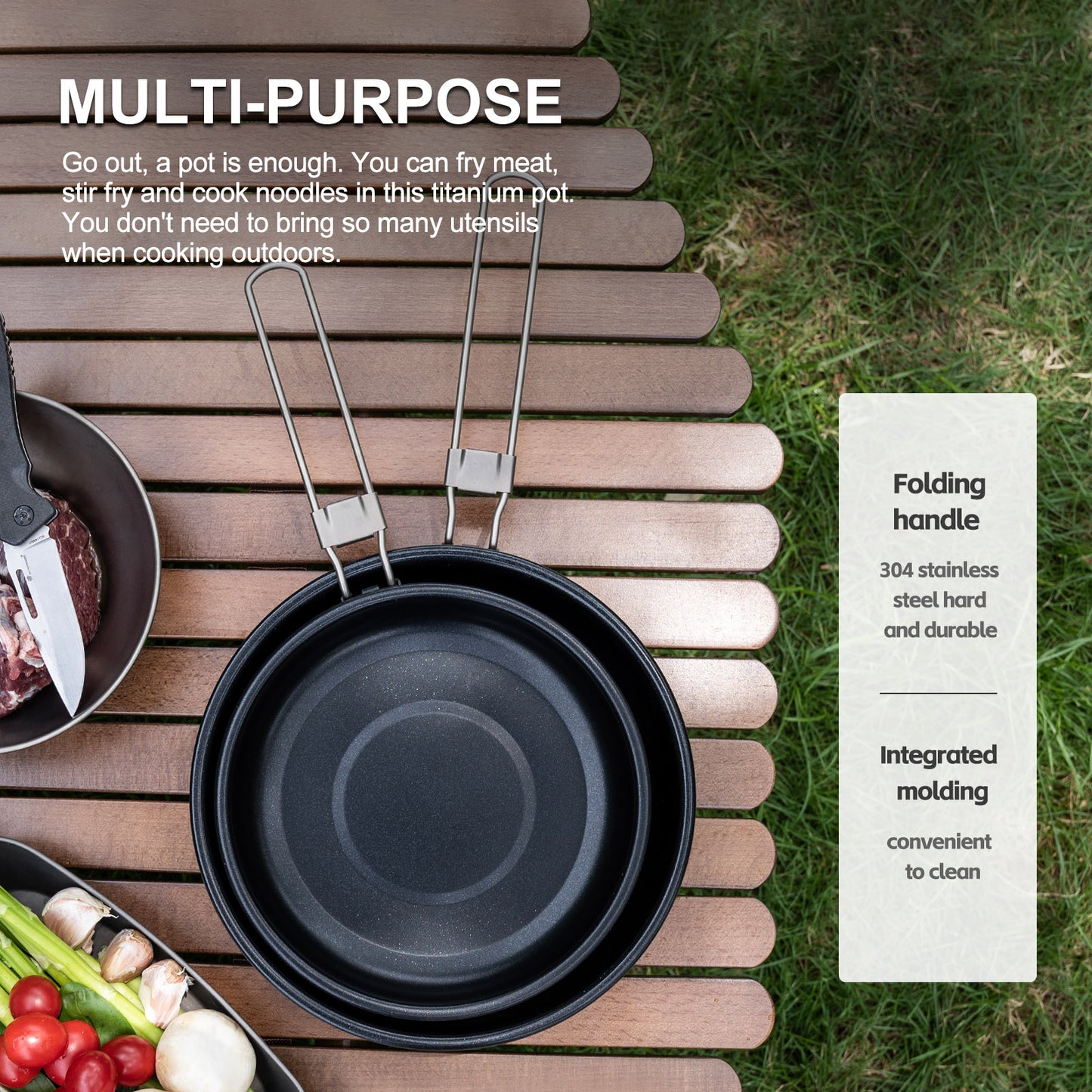 Boundless Voyage Titanium Non-stick Frying Pan Outdoor Camping Skillet with Folding Handle Lightweight Cookware