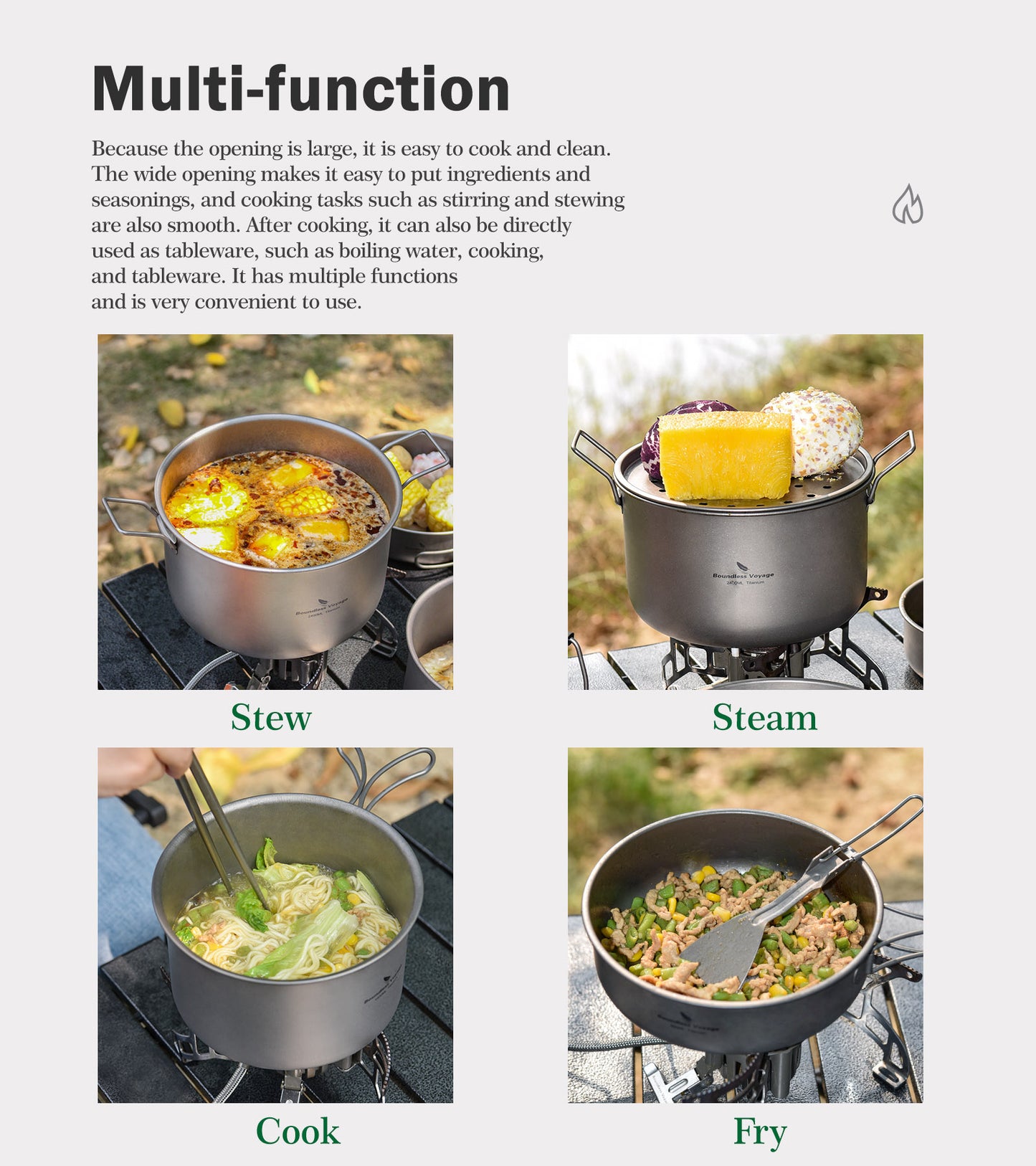 Boundless Voyage Lightweight 1400ml Titanium Pot Outdoor Portable Cooking Set hiking Backpacking Pot for Hiking Trekking Picnic Fishing Mountaineering