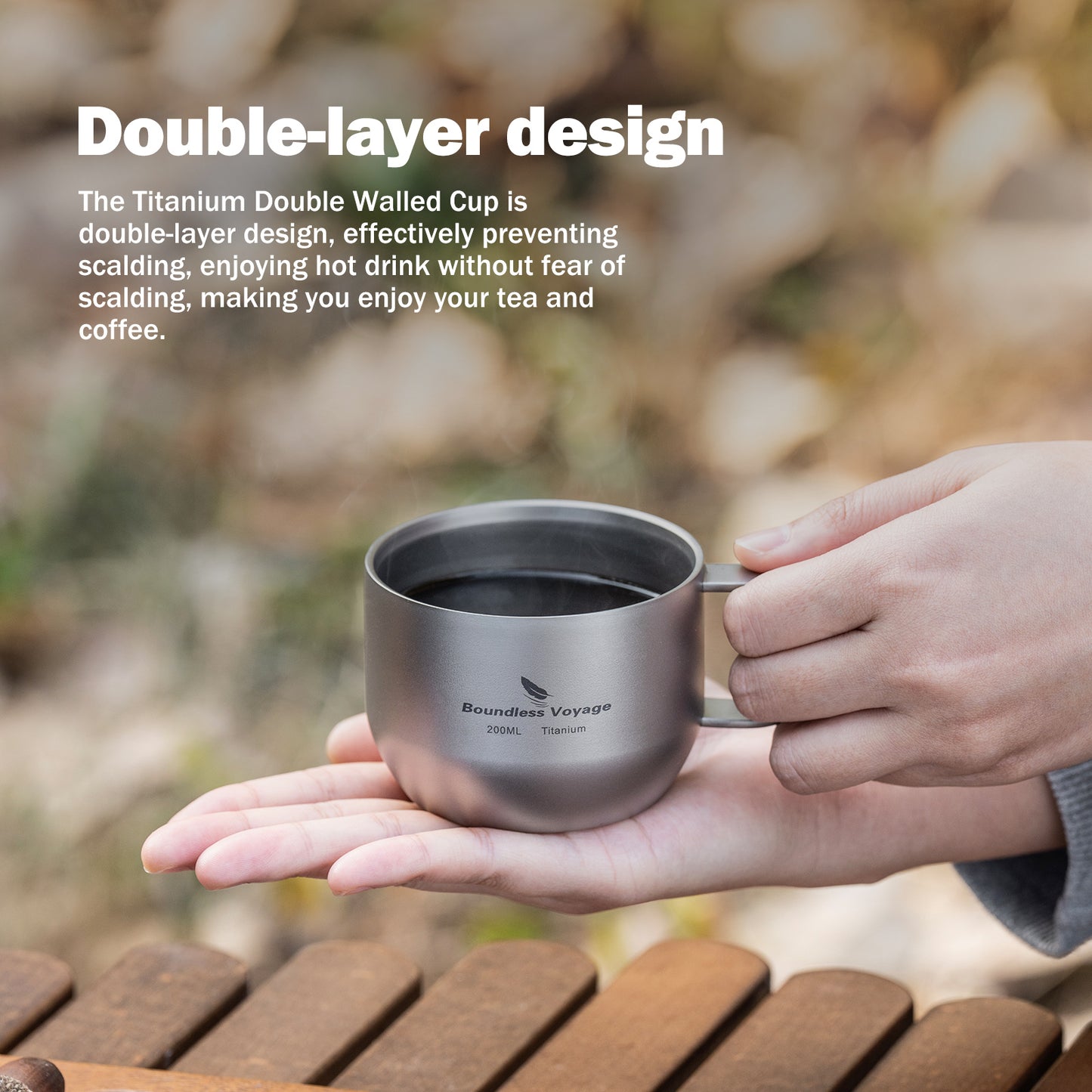 iBasingo 200ml Titanium Double Wall Mug Metal Coffee Tea Cup Mini Espresso Cup Outdoor Camping Travel Ultralight Durable Portable Drinkware