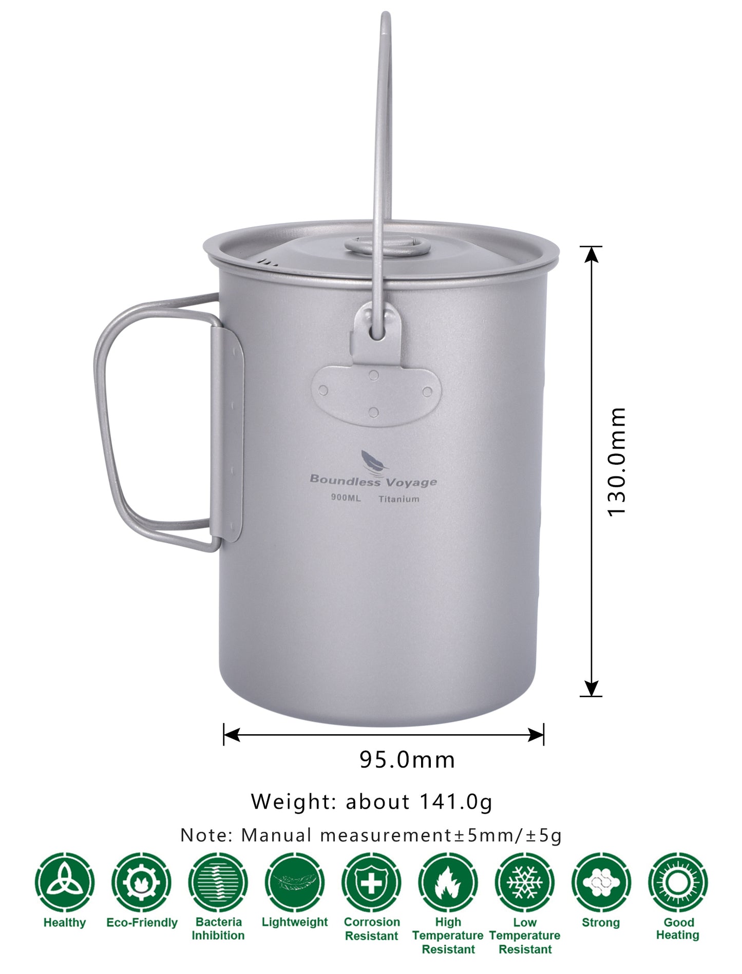 Boundless Voyage Titanium 900ml Camping Mug Pot – Ultralight Hanging Cup with Folding Handle for Hiking, Backpacking, Outdoor Cooking