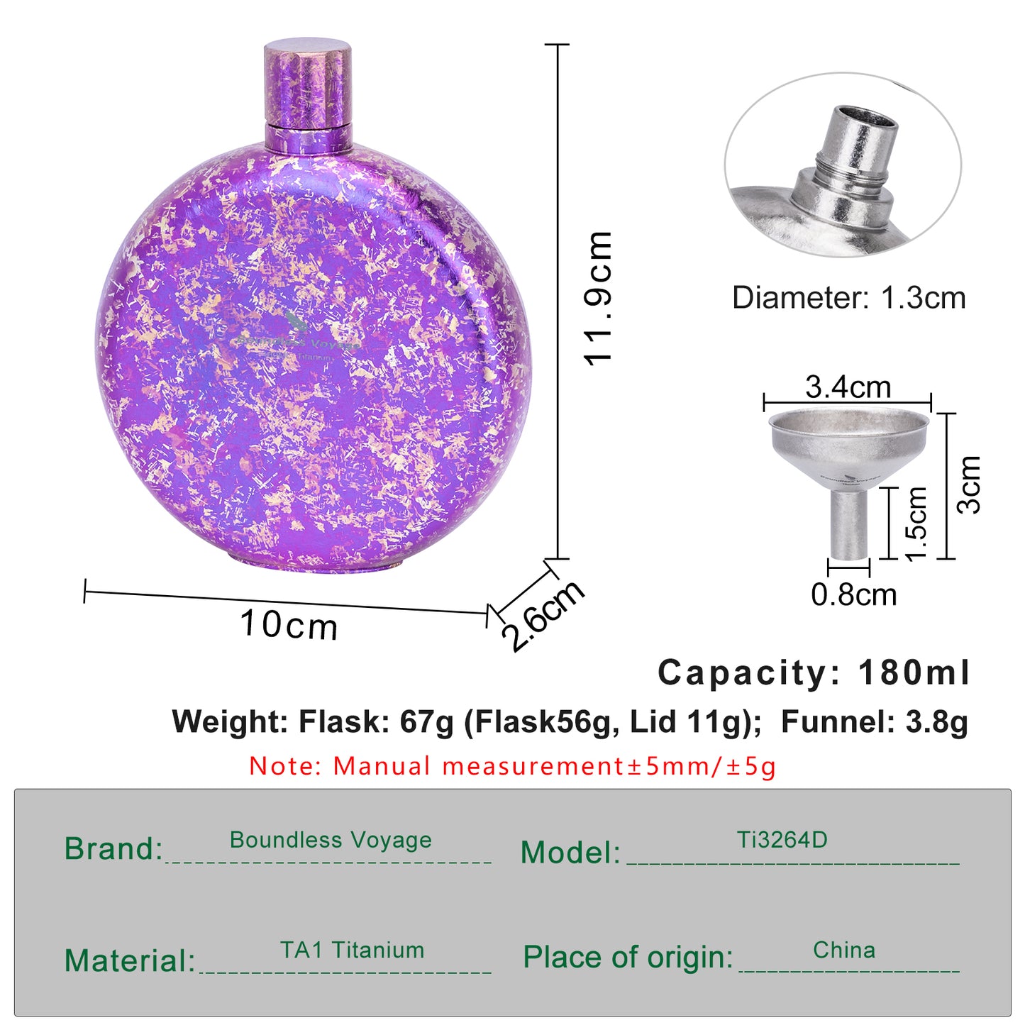 Boundless Voyage 180ml Crystallized Titanium Hip Flask | Luxury Ice-Texture Round Whiskey Bottle with Funnel | Ultralight & Non-Toxic Liquor Flagon for Gifting, EDC & Travel