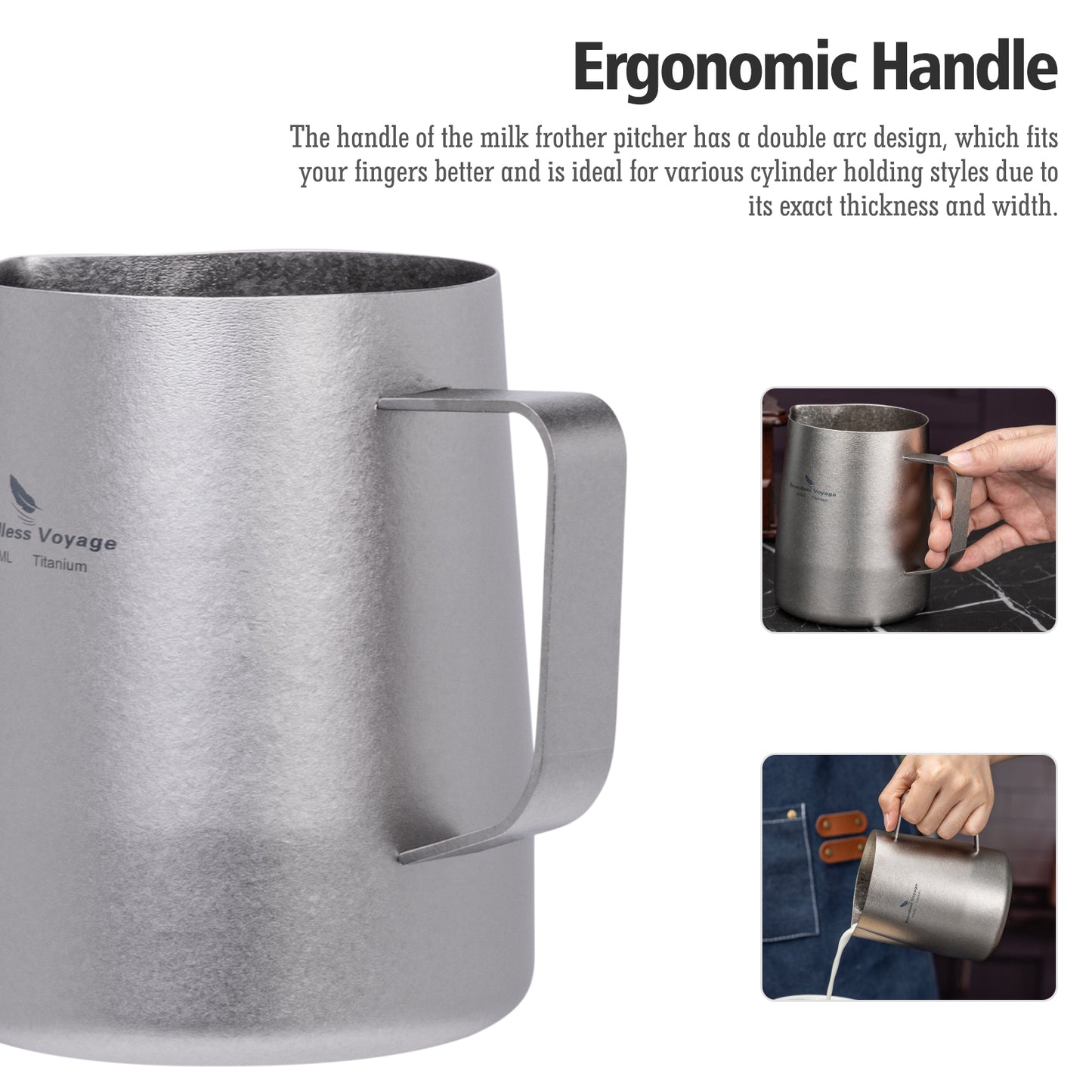 Boundless Voyage Titanium Espresso Steaming Pitcher Titanium Milk Frother Cup Barista Latte Art Round Spout Milk Jug Coffee Cup