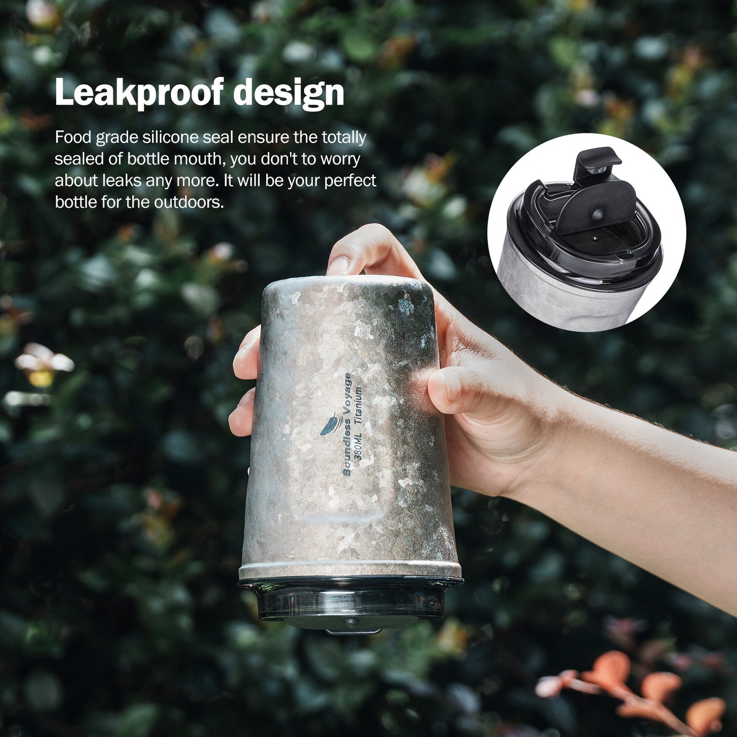 Boundless Voyage Titanium Thermos Bottle with Lid Double-Walled Insulated Water Mug 380ml