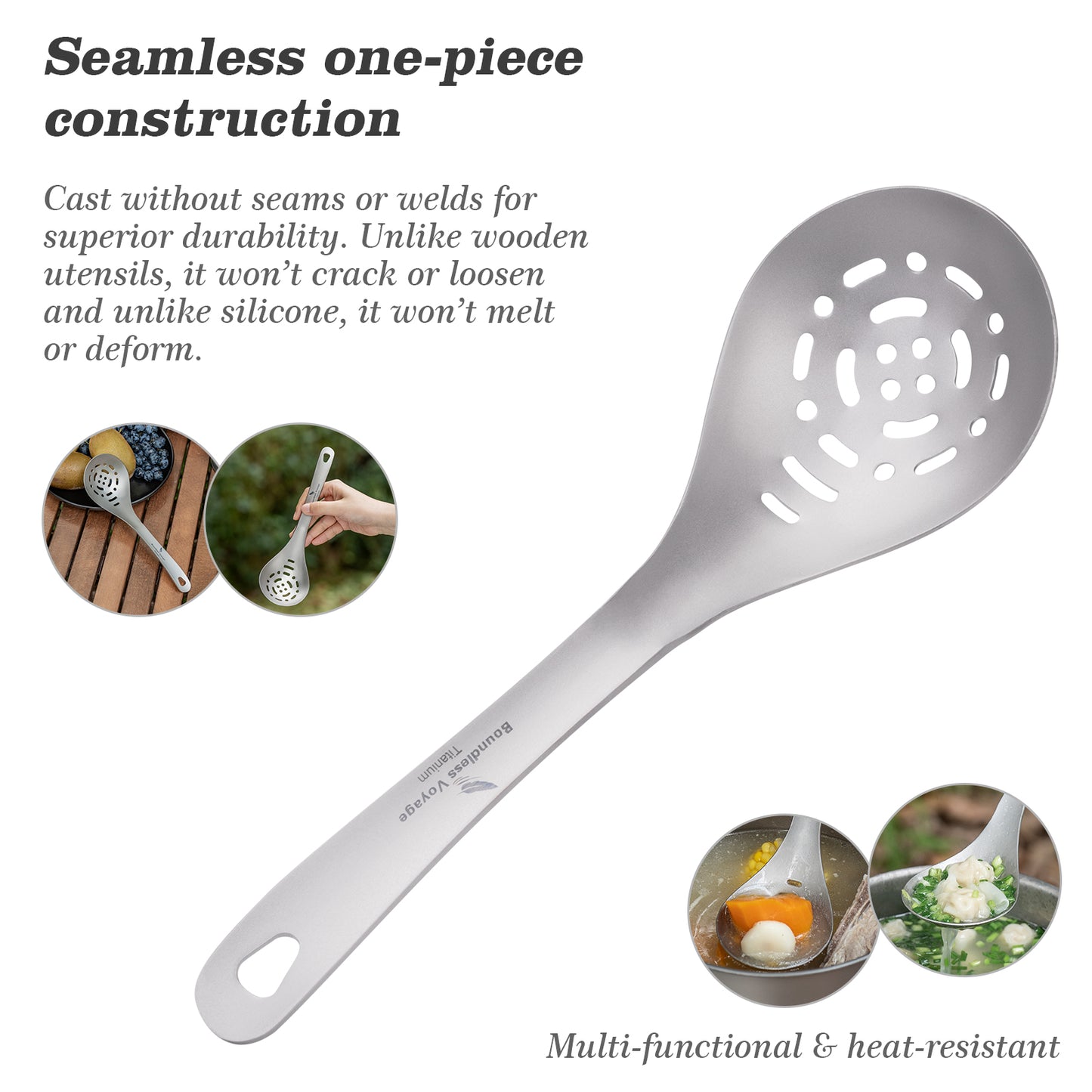 Boundless Voyage Pure titanium soup colander skimmer colander ultralight long handle portable tableware cooking fried food filter kitchen tools