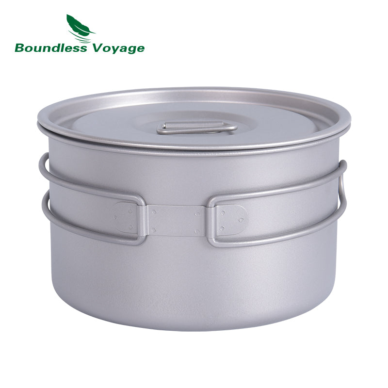 Boundless Voyage Lightweight 1600ml Titanium Pot Outdoor Portable Cooking Set hiking Backpacking Pot for Hiking Trekking Picnic Fishing Mountaineering