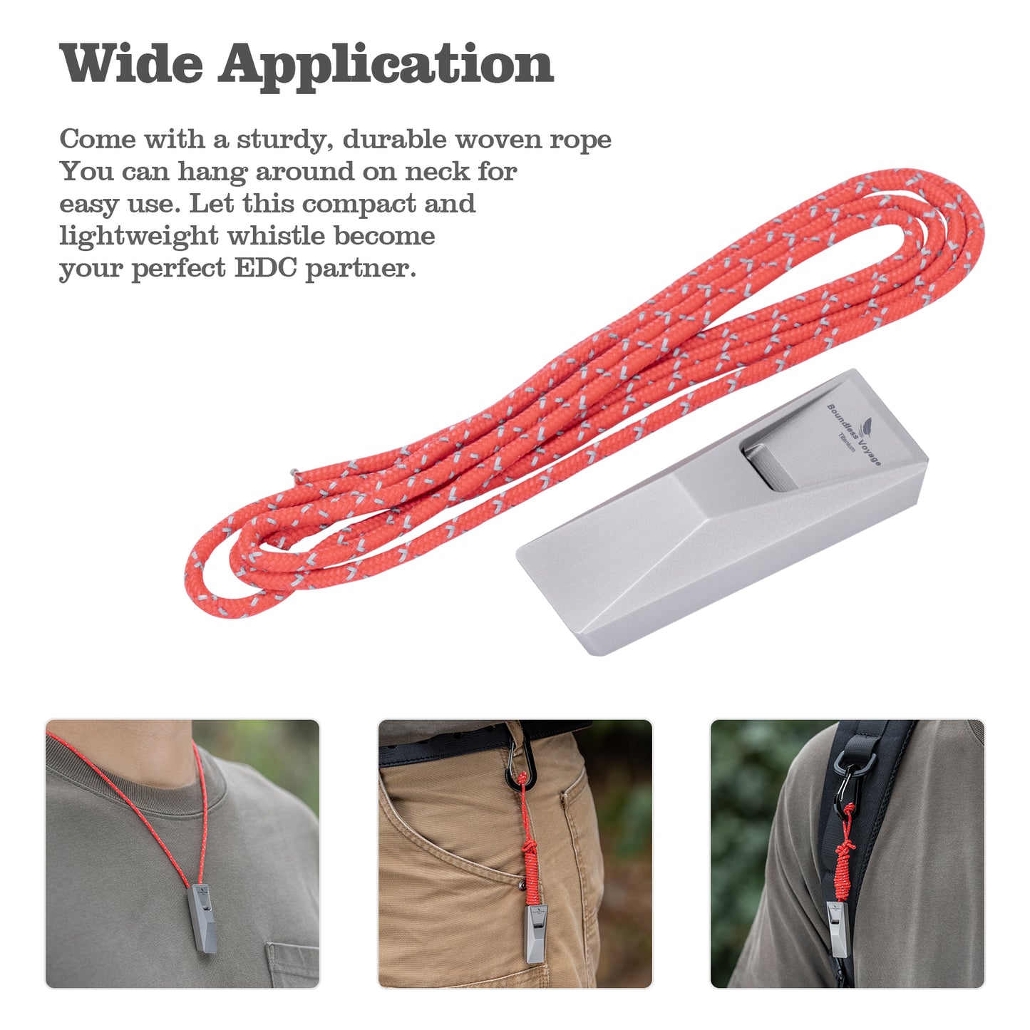 Boundless Voyage Titanium Whistle Emergency Survival Safety Whistles with Lanyard Loud for Outdoor Camping Hiking Coaches Training Sports Keychain Whistle