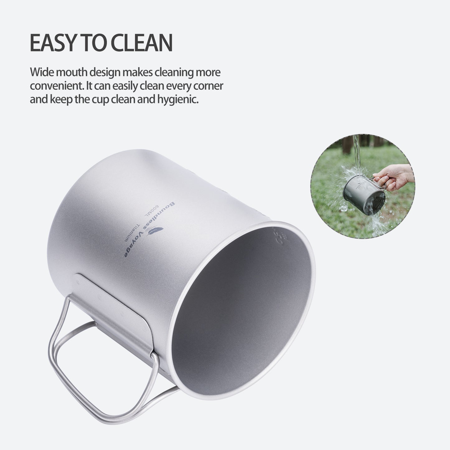 Unlimited Voyage 600ml Titanium Alloy Cup with Lid and Folding Handle for Outdoor Camping Ultra-Light Water Tea and Coffee Cup