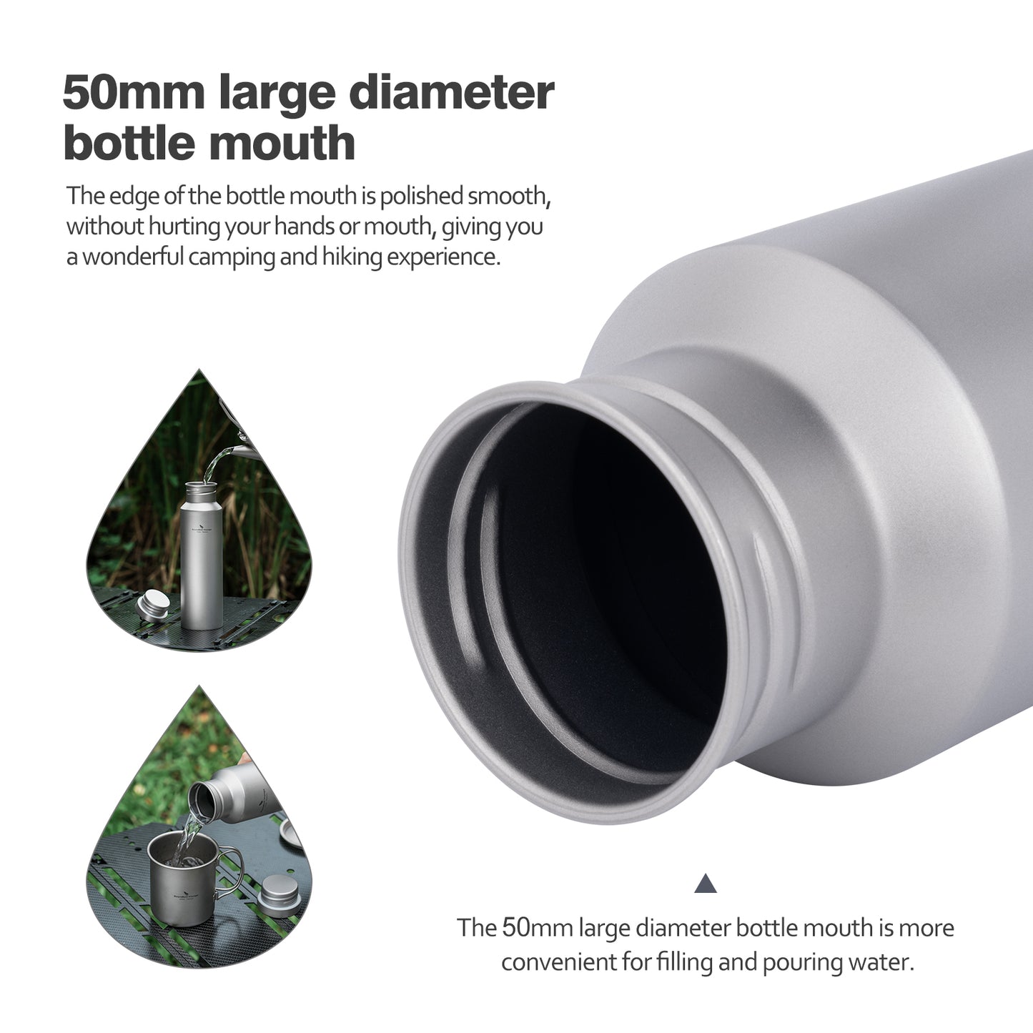 Boundless Voyage Titanium Water Bottle with Lid Wide Mouth Leak-Proof Reusable Sport Drinking Bottle for Camping Hiking Picnic Climbing Running Tea Coffee