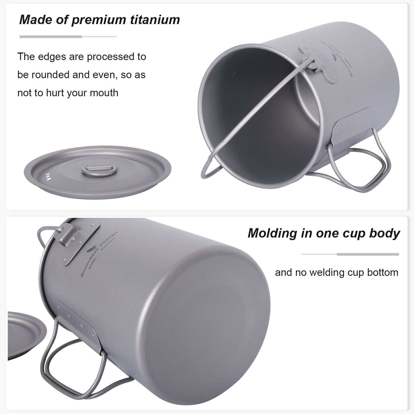Boundless Voyage Titanium 900ml Camping Mug Pot – Ultralight Hanging Cup with Folding Handle for Hiking, Backpacking, Outdoor Cooking