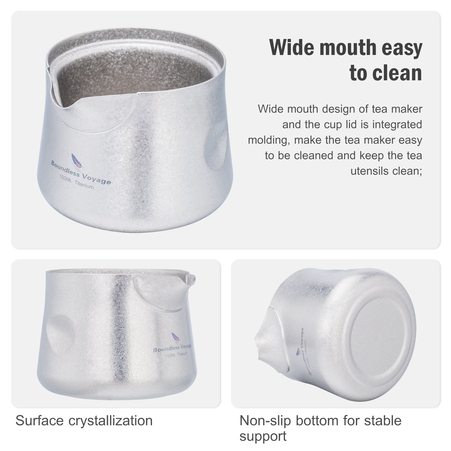 Boundless Voyage Titanium Double-Layer Tea Maker Cups Set Outdoor Camping Portable Tea Pot Tea Mug