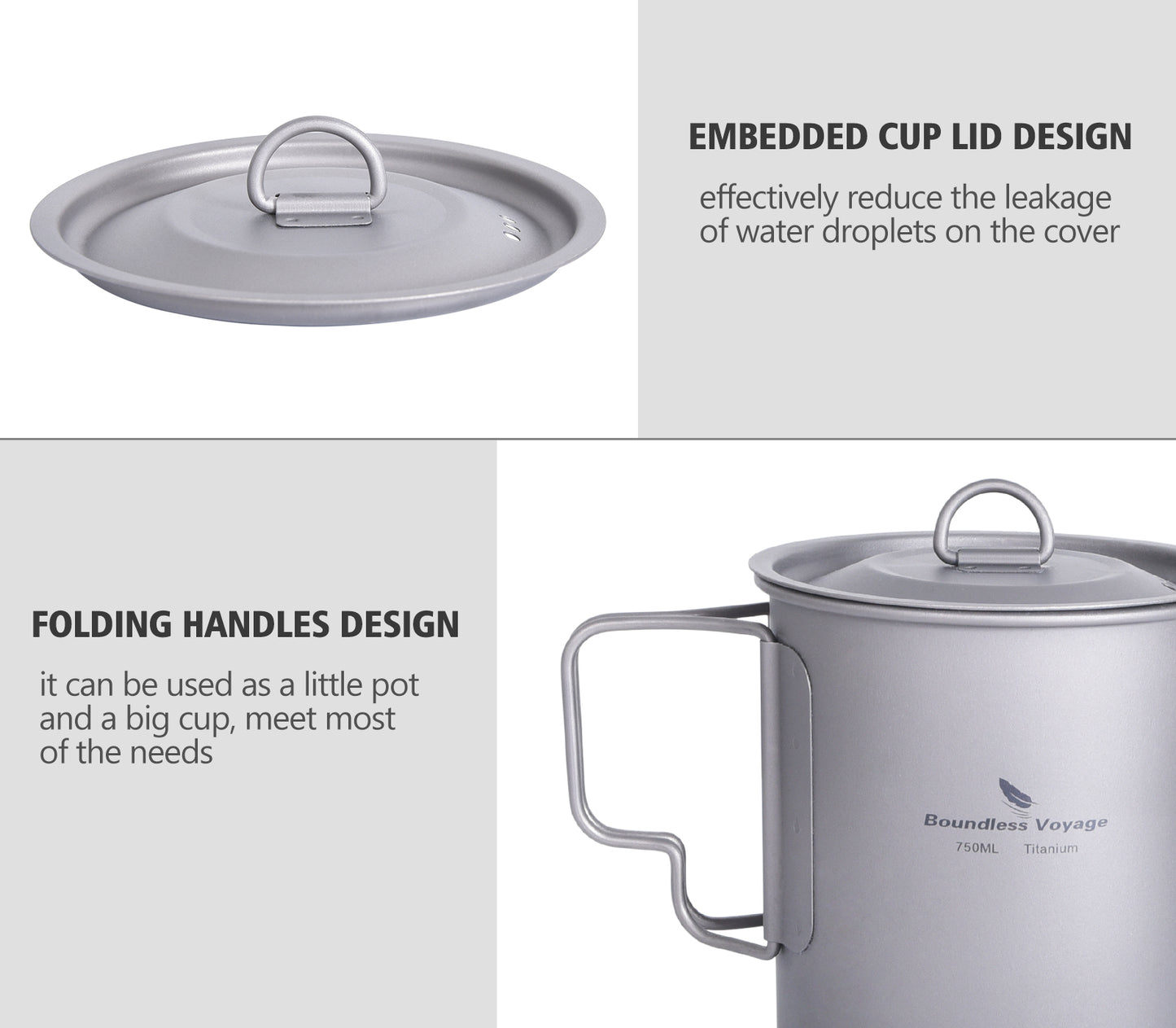 Titanium 750ml Hanging Cup Mug with Folding Handle Outdoor Camping Hiking Picnic Cooking Pot Ultralight Portable
