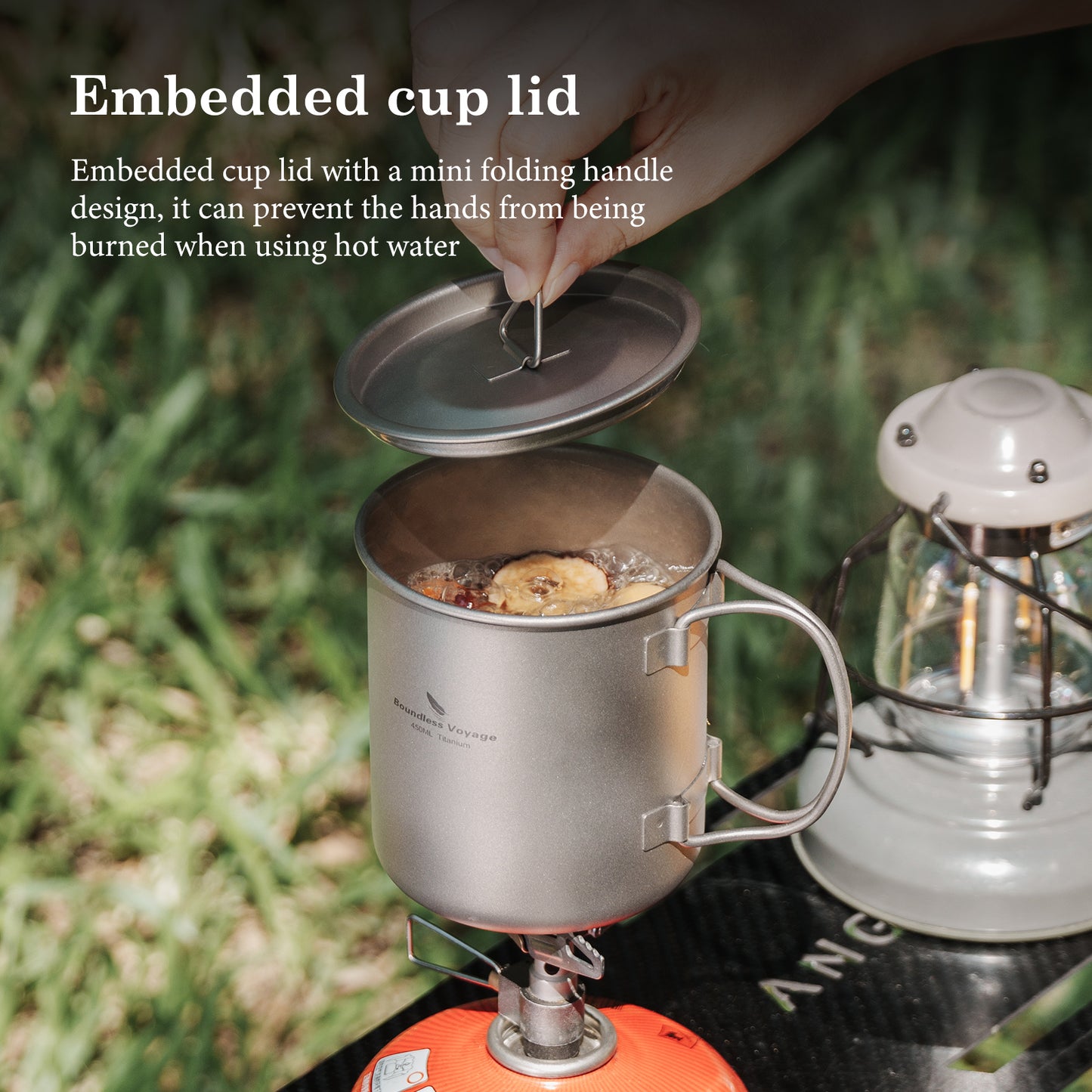 Boundless Voyage 450ml Pure Titanium Mug with Lid – Ultralight & Durable Camping Cup