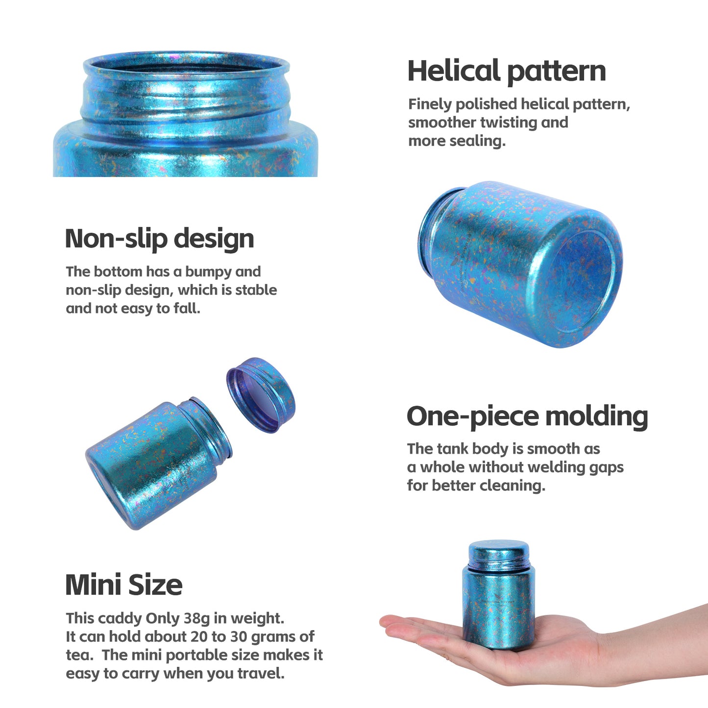 Boundless Voage Titanium Tea Canister Mini Tea Canister Ultralight Portable Tin Can Tea Coffee Spice Canister Colored Ice Flower Craft Tin Storage Container