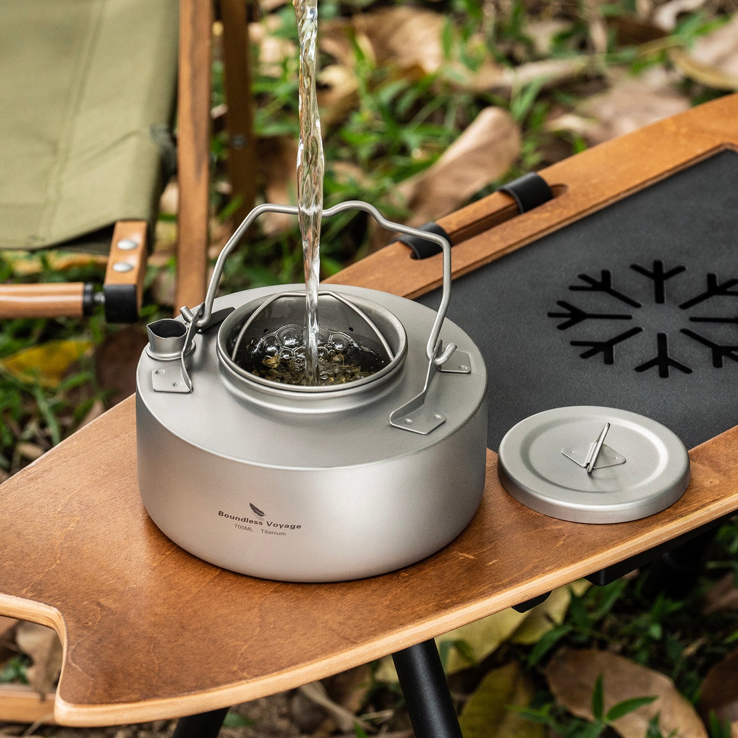 Boundless Voyage Camping Single-layer Titanium Kettle with Folding Handle 700ML Durable Bushcraft Gear Open Fire Kettle