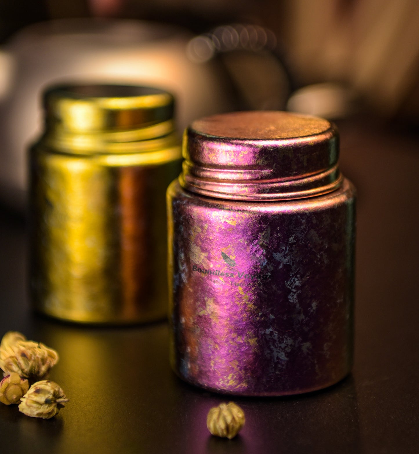 Boundless Voage Titanium Tea Canister Mini Tea Canister Ultralight Portable Tin Can Tea Coffee Spice Canister Colored Ice Flower Craft Tin Storage Container