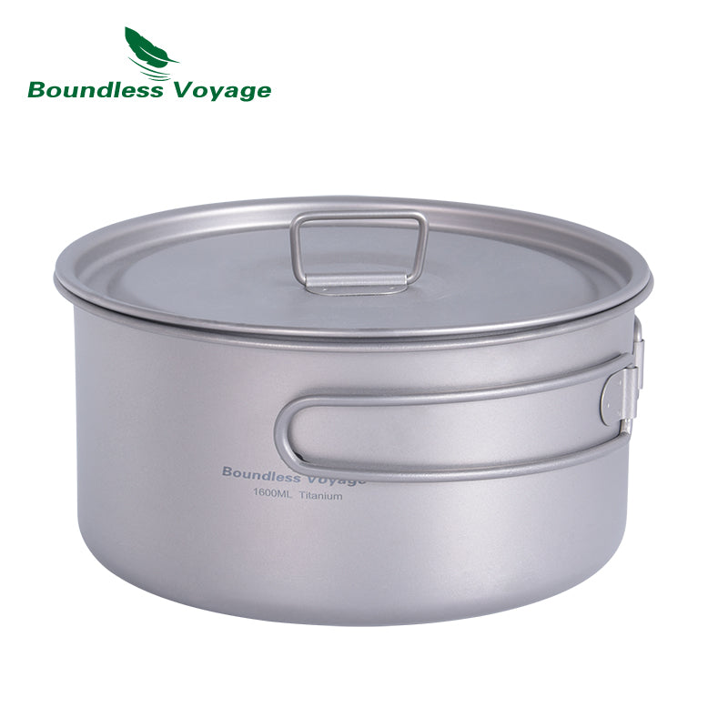 Boundless Voyage Lightweight 1600ml Titanium Pot Outdoor Portable Cooking Set hiking Backpacking Pot for Hiking Trekking Picnic Fishing Mountaineering