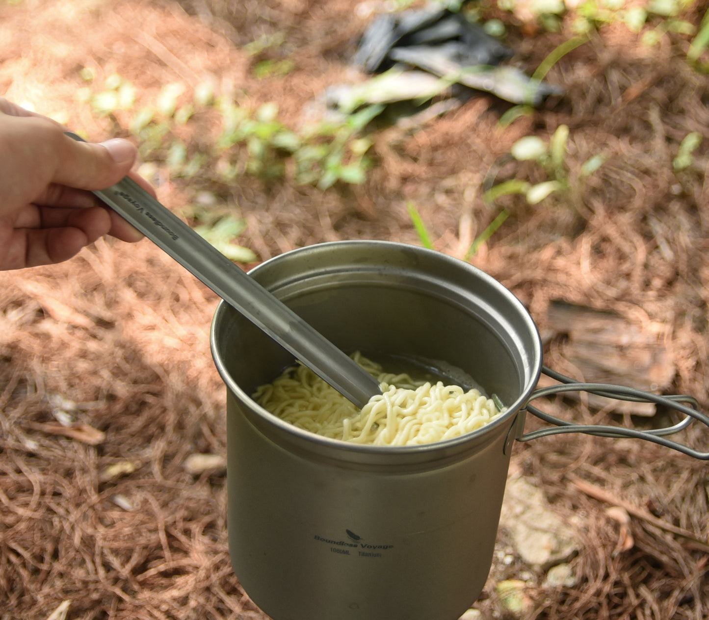 Titanium Pot Pan Set with Folding Handle Outdoor Camping Frying Pan