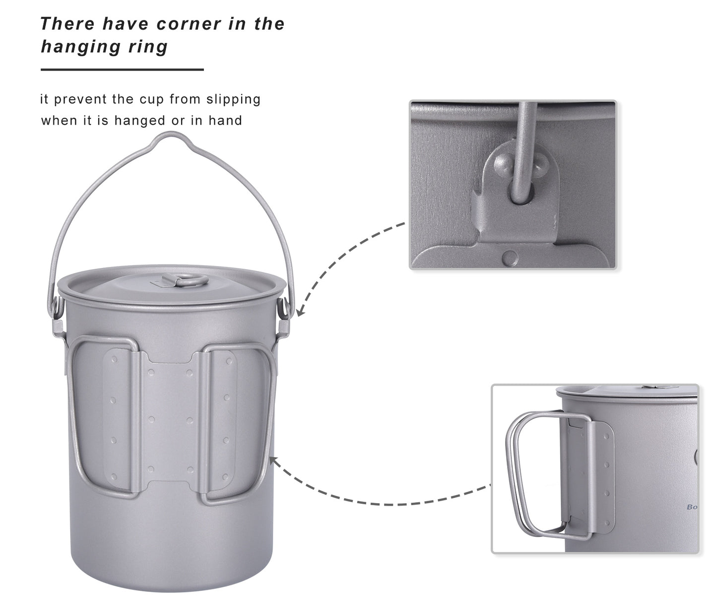 Boundless Voyage Titanium 900ml Camping Mug Pot – Ultralight Hanging Cup with Folding Handle for Hiking, Backpacking, Outdoor Cooking