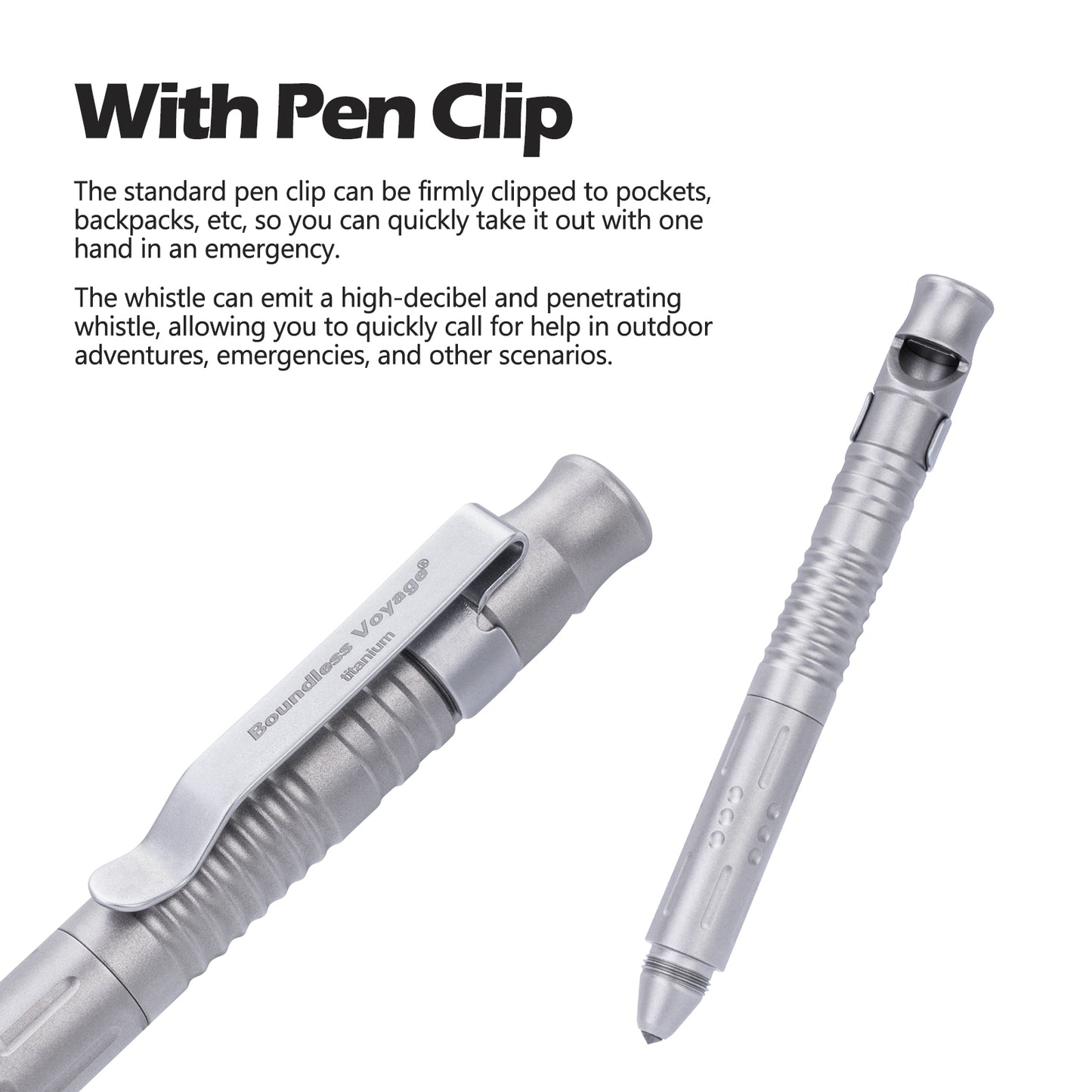 Boundless Voyage Titanium Multifunctional Pen 3-in-1 Outdoor Whistle + Car Window Breaker + Survival Self-Defense Tool