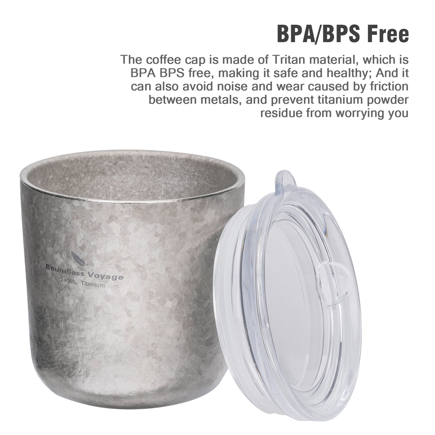 Boundless Voyage Titanium Double-Walled Coffee Cup with Lid Wine Tea Water Mug 240ml