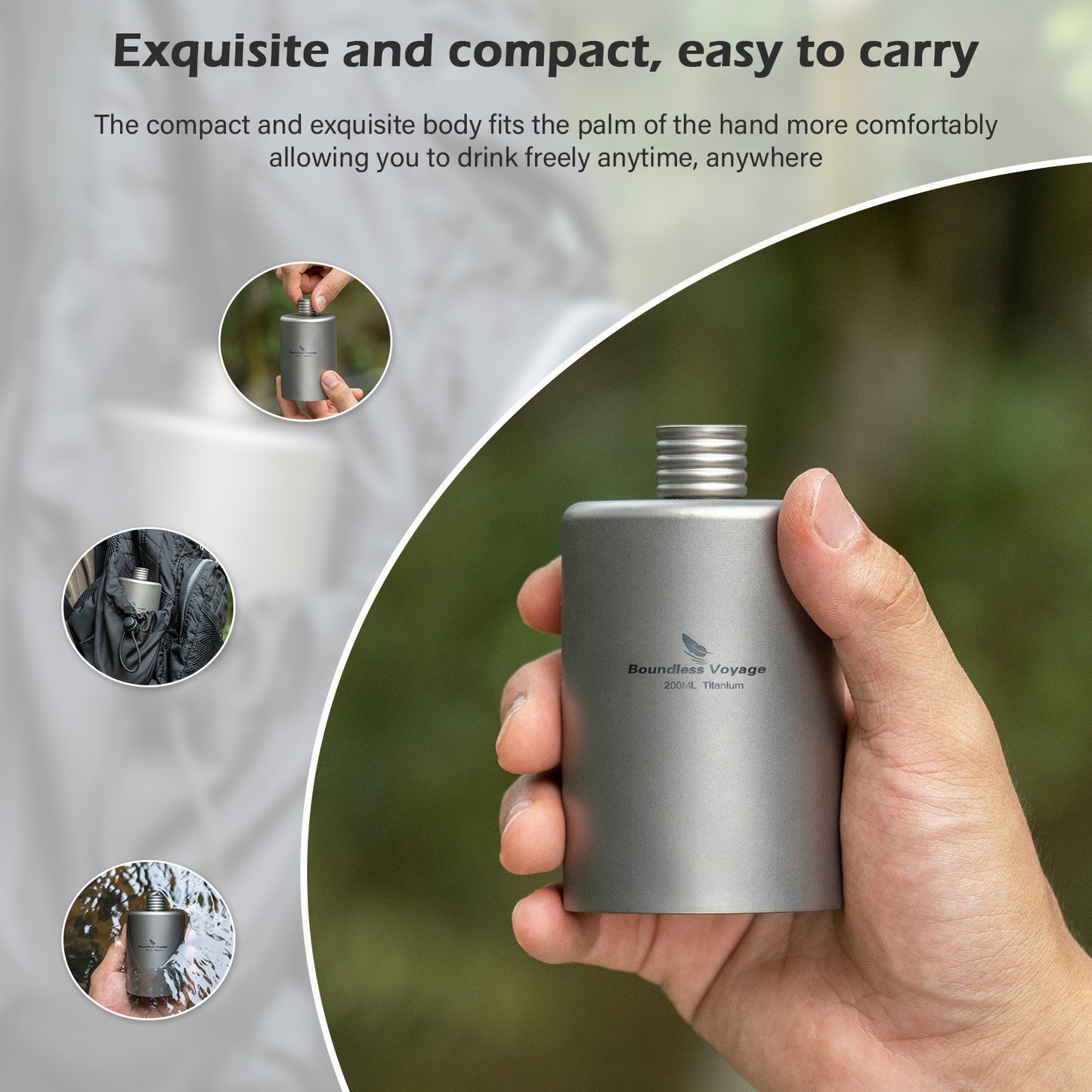 Boundless Voyage 200ml Titanium Pocket Flagon – Portable Camping Flask, Lightweight Hip Flask for Outdoor Adventures, Picnics, & Sports
