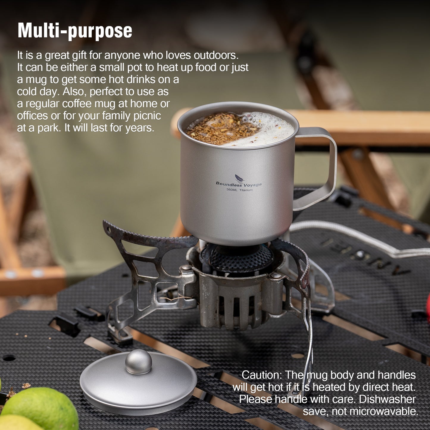 Boundless Voyage Titanium Camping Mug Cup with Lid Ultra-light Portable Hiking Backpacking