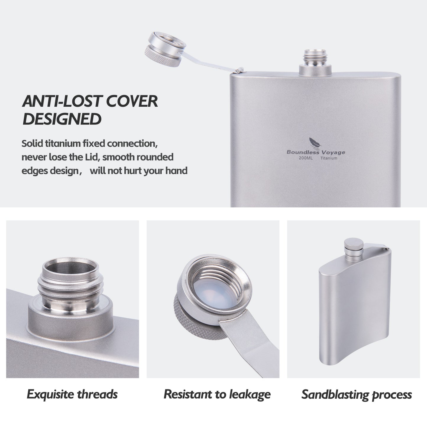 Boundless Voyage Titanium Flask with Cup 200ml Ultralight Pocket Hip Flask for Outdoor Camping Hiking