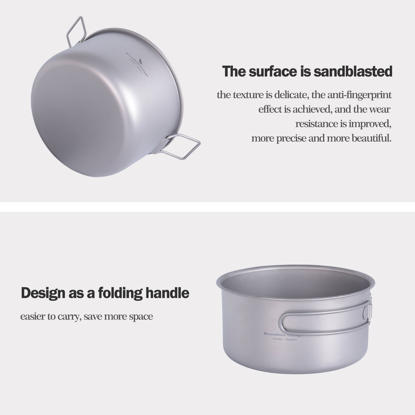 Boundless Voyage Titanium 3pcs Camping Cookware Mess Kit, Camping Cooking Set,  Portable Nonstick Camp Pots Set 1.4L 1.6L 2.4L for Outdoor Camping, Picnic, Hiking, Backpacking