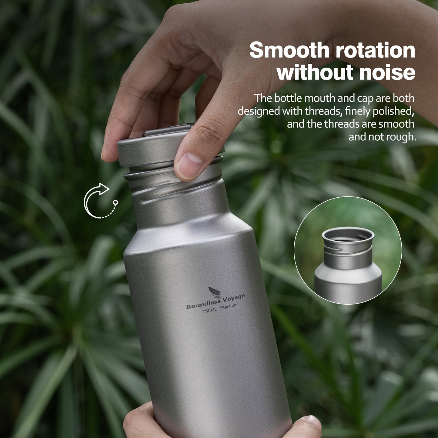 Boundless Voyage Titanium Water Bottle with Lid Wide Mouth Leak-Proof Reusable Sport Drinking Bottle for Camping Hiking Picnic Climbing Running Tea Coffee