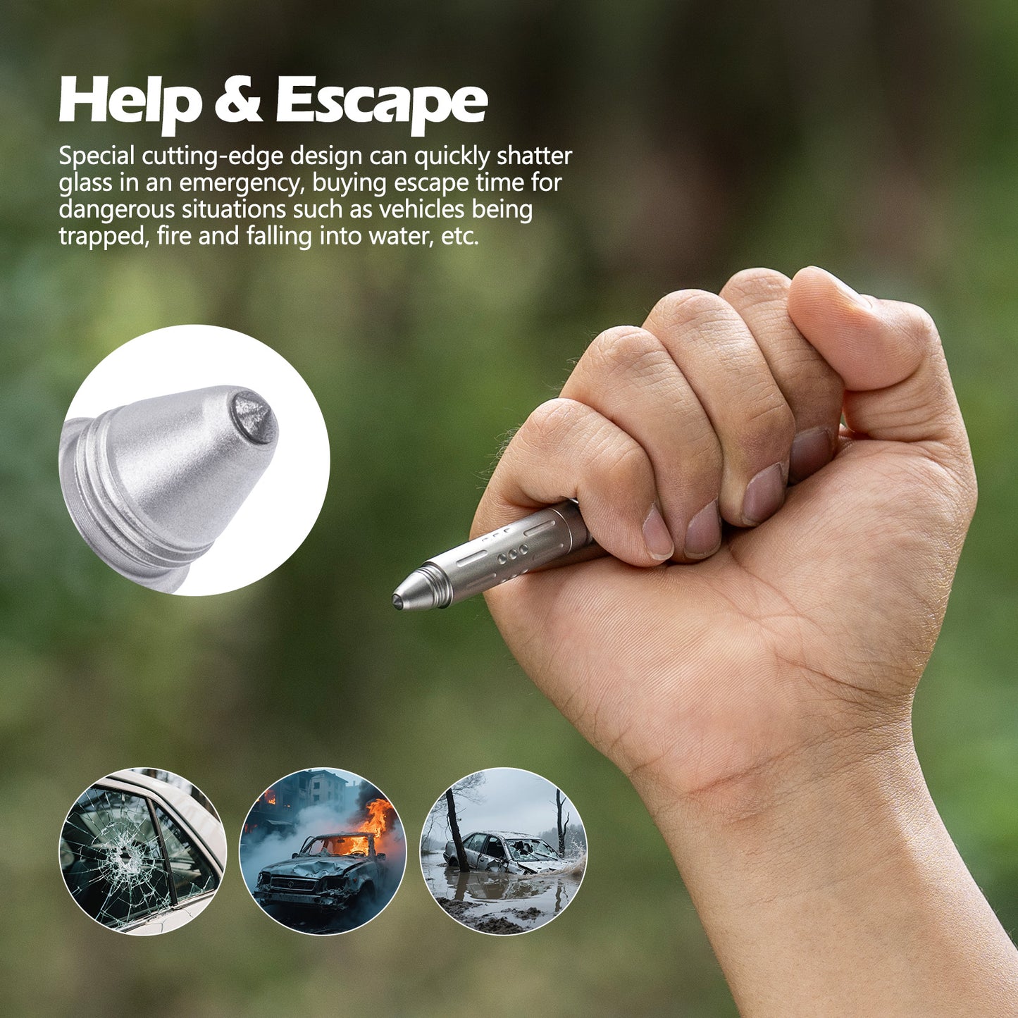 Boundless Voyage Titanium Multifunctional Pen 3-in-1 Outdoor Whistle + Car Window Breaker + Survival Self-Defense Tool