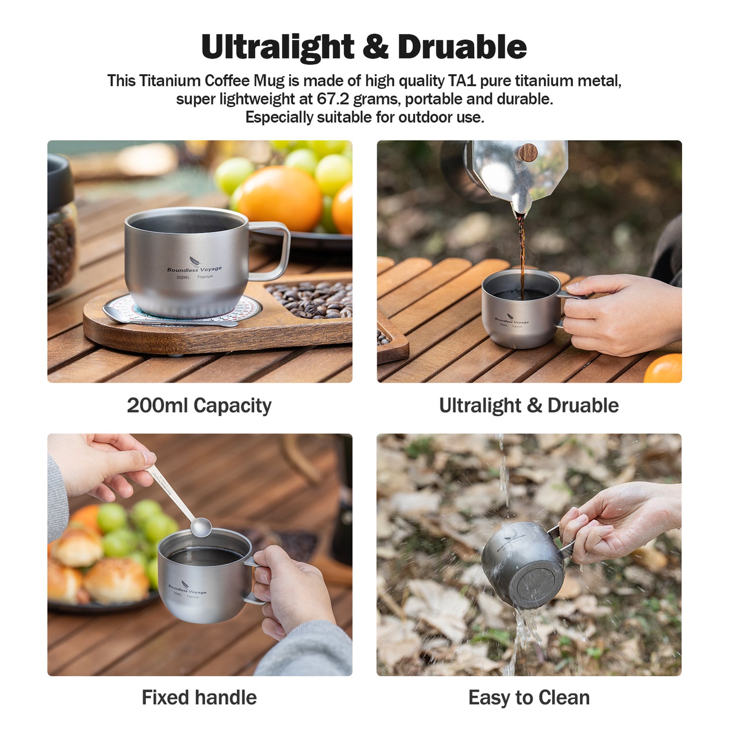 iBasingo 200ml Titanium Double Wall Mug Metal Coffee Tea Cup Mini Espresso Cup Outdoor Camping Travel Ultralight Durable Portable Drinkware