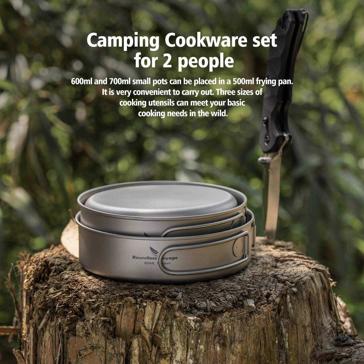 Boundless Voyage Titanium Pot Pan Set with Collapsible Folding Handle Ultralight Tableware Outdoor Dinnerware Set 3pcs