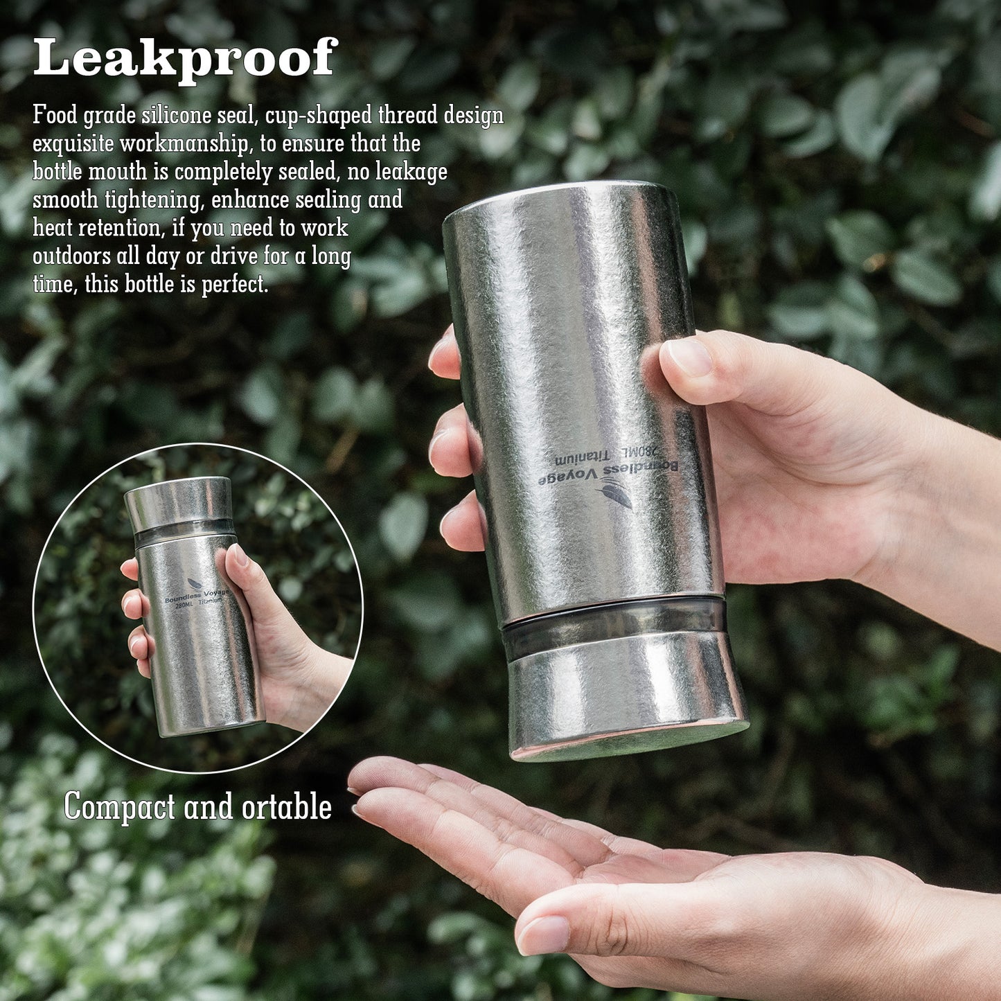 Boundless Voyage 280ml Titanium Vacuum Flask Small Insulated Bottle Portable Car Travel Coffee Tea Cup Keeps Hot or Cold Mini Sports Water Bottle for Chlid Girls Ti3014D