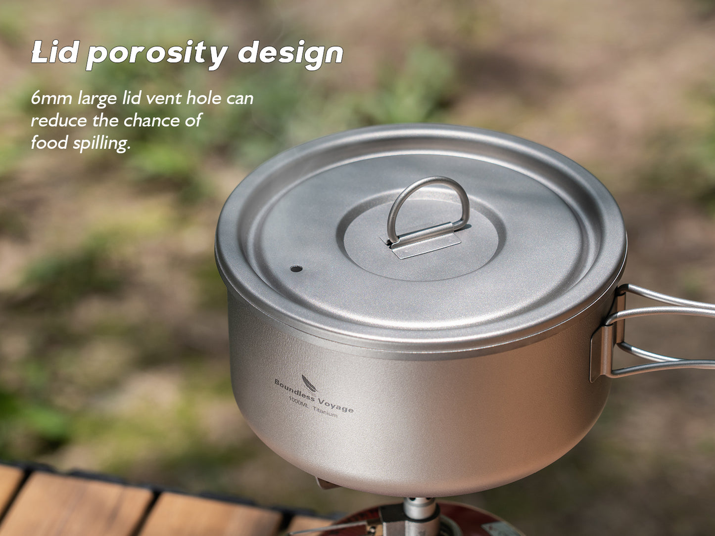 Boundless Voyage 1000ml Titanium Pot with Lid Outdoor Camping Individual Soldier Pot Single Layer Lunch Box with Folding Handle Portable Backpacking Cup