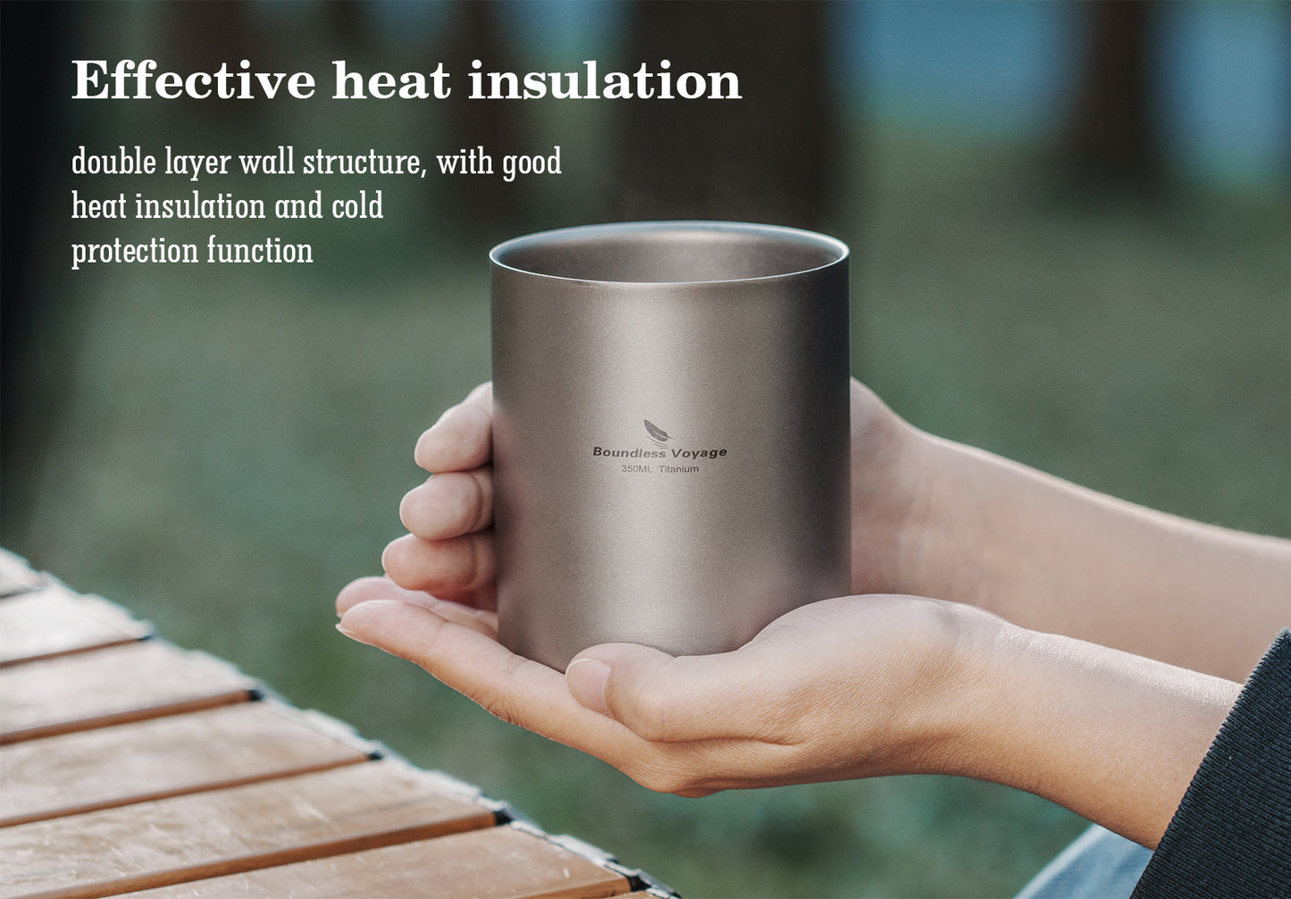 Boundless Voyage Double Walled Titanium Cup with Lid Outdoor Indoor Anti-scalding Mug Tableware 350ml