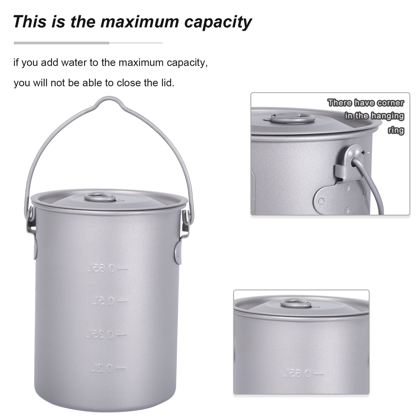 Boundless Voyage Titanium 900ml Camping Mug Pot – Ultralight Hanging Cup with Folding Handle for Hiking, Backpacking, Outdoor Cooking