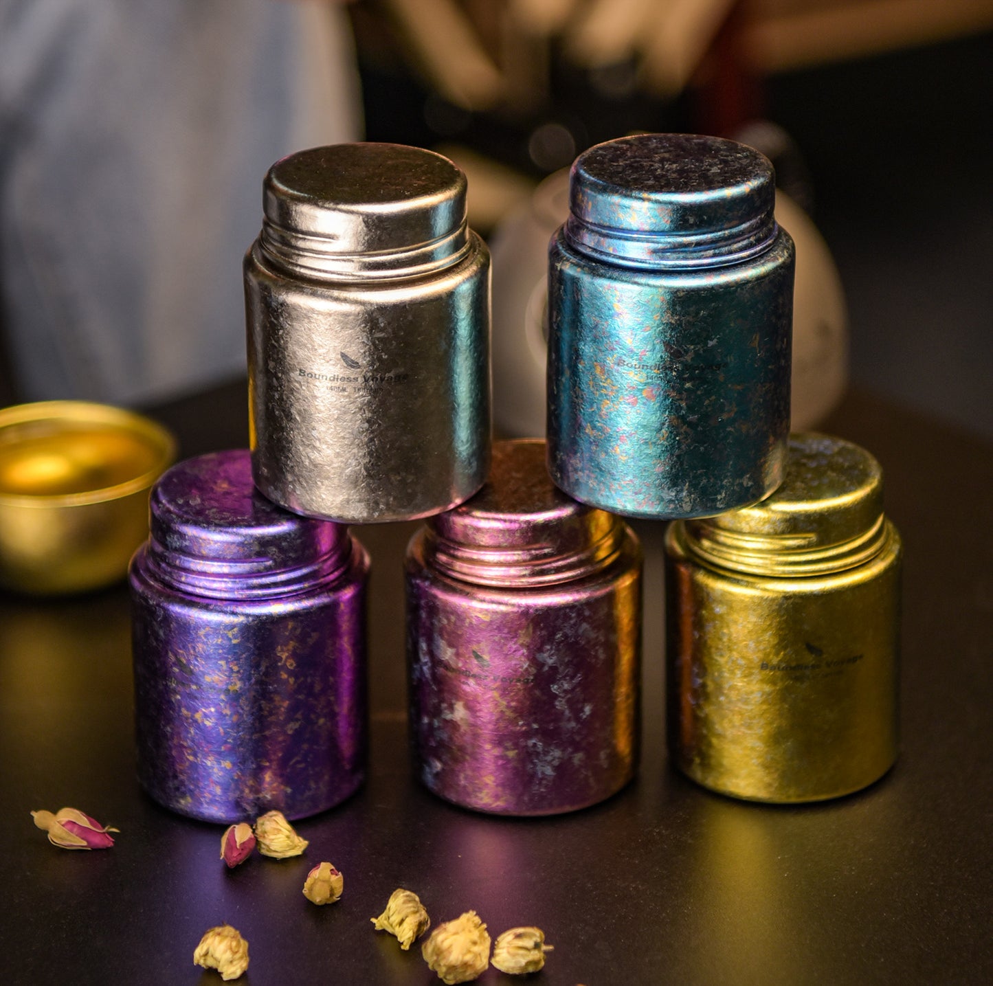 Boundless Voage Titanium Tea Canister Mini Tea Canister Ultralight Portable Tin Can Tea Coffee Spice Canister Colored Ice Flower Craft Tin Storage Container