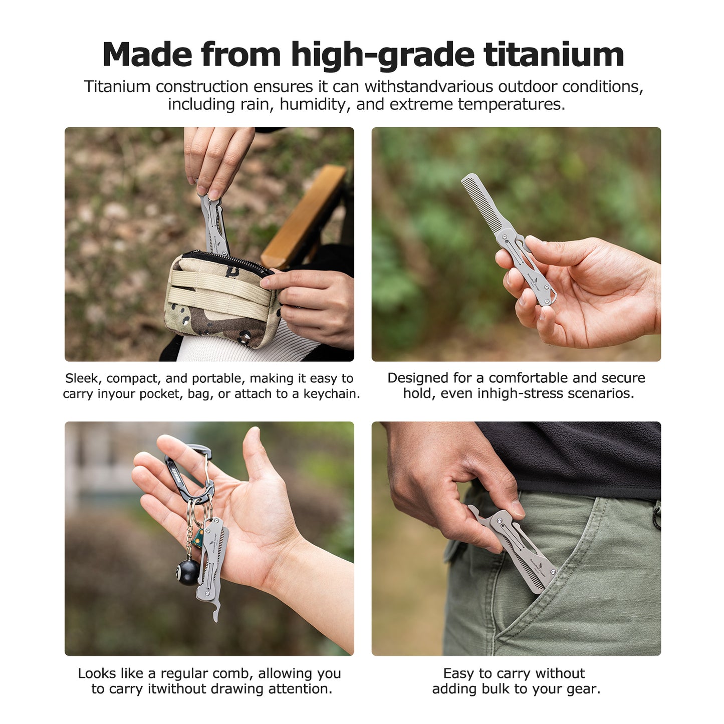 Outdoor Titanium Folding Comb – Lightweight EDC Survival & Self-Defense Gadget