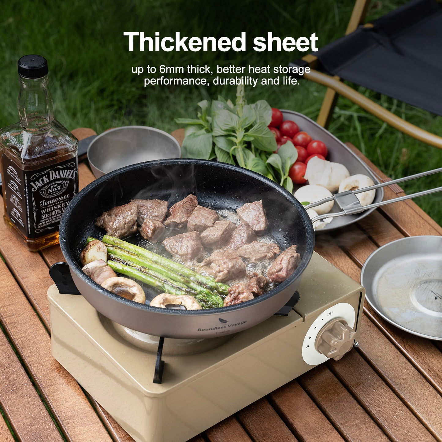 Boundless Voyage Titanium Non-stick Frying Pan Outdoor Camping Skillet with Folding Handle Lightweight Cookware