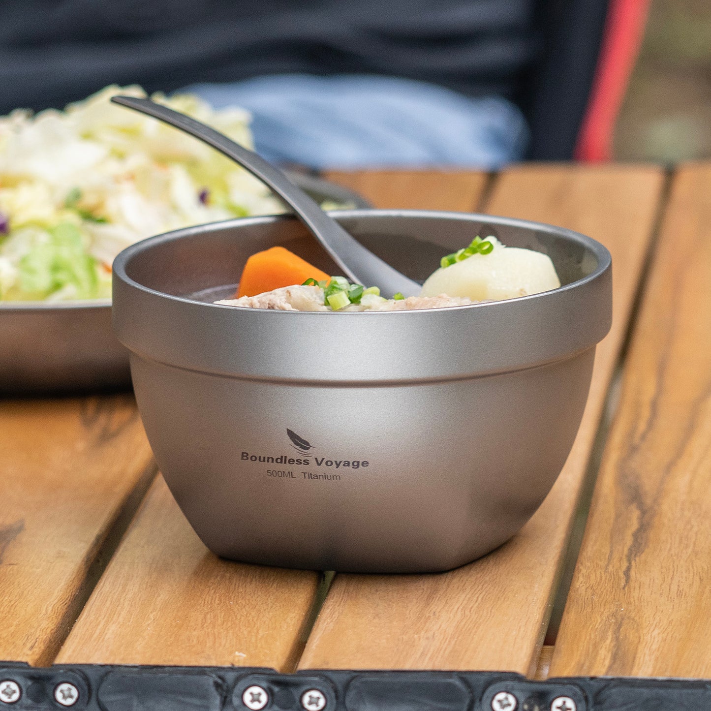 Boundless Voyage 500ml Double Walled Titanium Bowl Oatmeal Food Rice Soup Bowl Ultralight Portable Tableware Outdoor Camping Metal Bowl