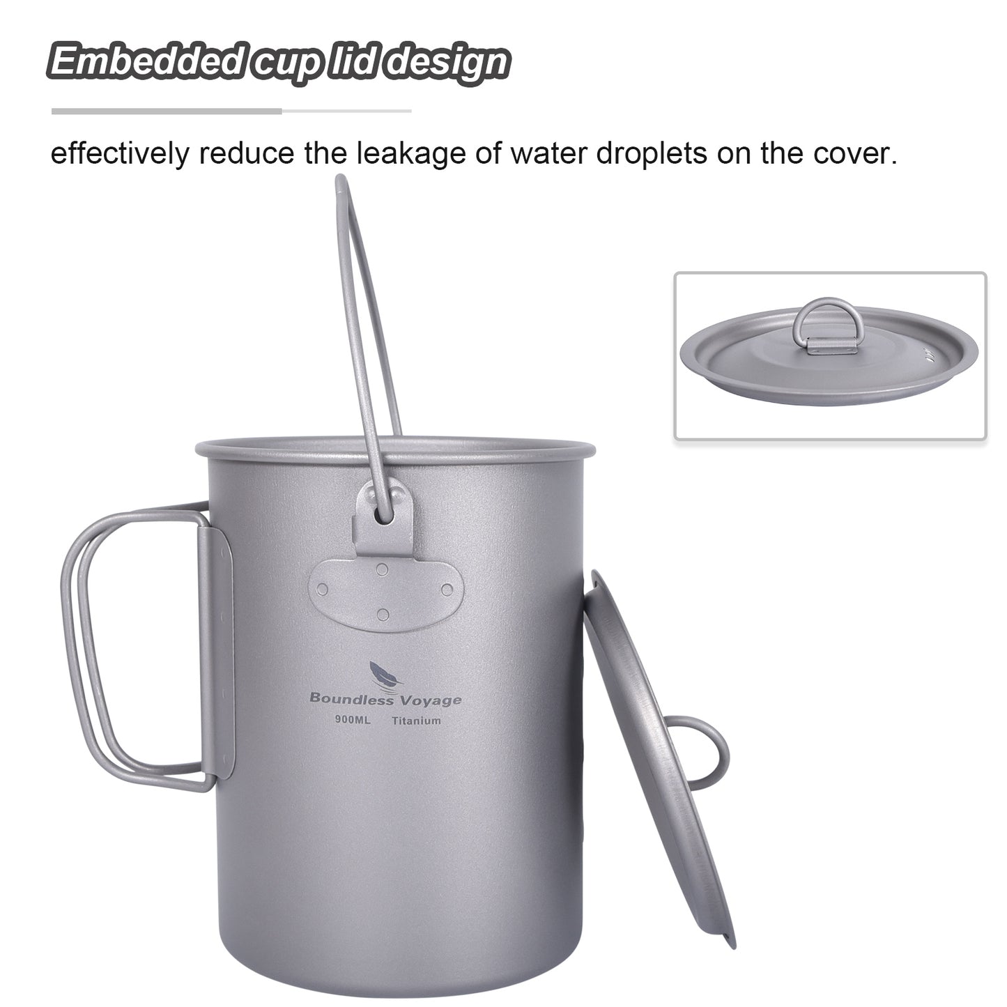 Boundless Voyage Titanium 900ml Camping Mug Pot – Ultralight Hanging Cup with Folding Handle for Hiking, Backpacking, Outdoor Cooking