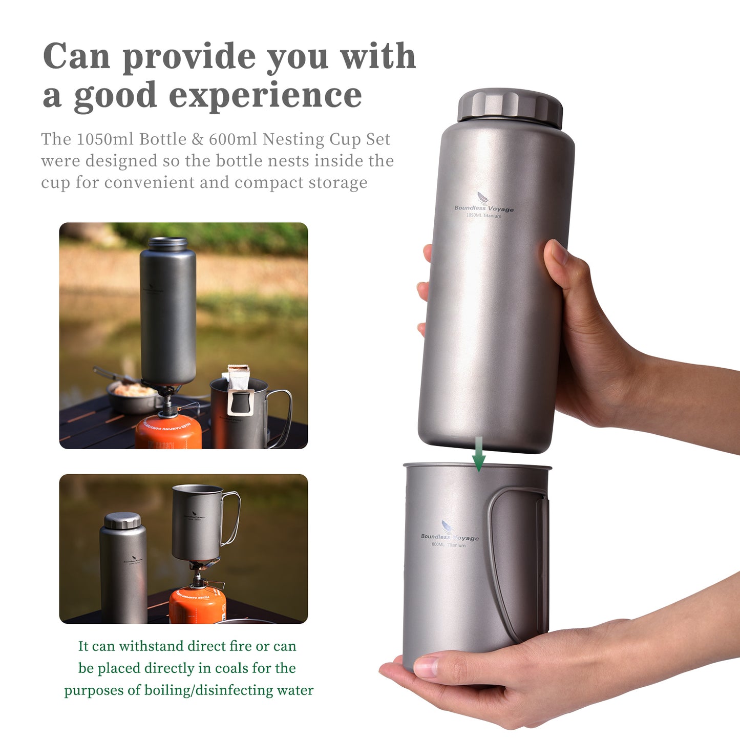 Boundless Voyage Titanium Bottle with Nesting Cup Lightweight Portable for Hiking Camping Picnic