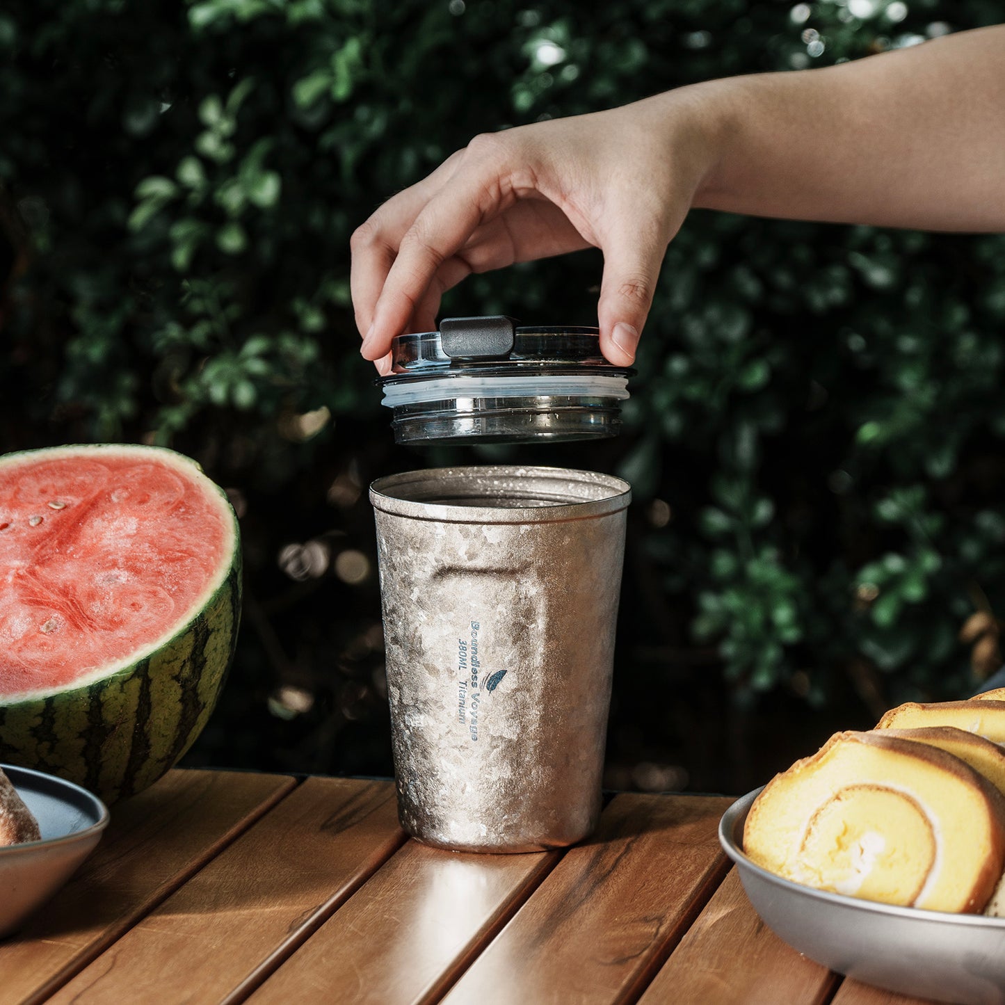 Boundless Voyage Titanium Thermos Bottle with Lid Double-Walled Insulated Water Mug 380ml