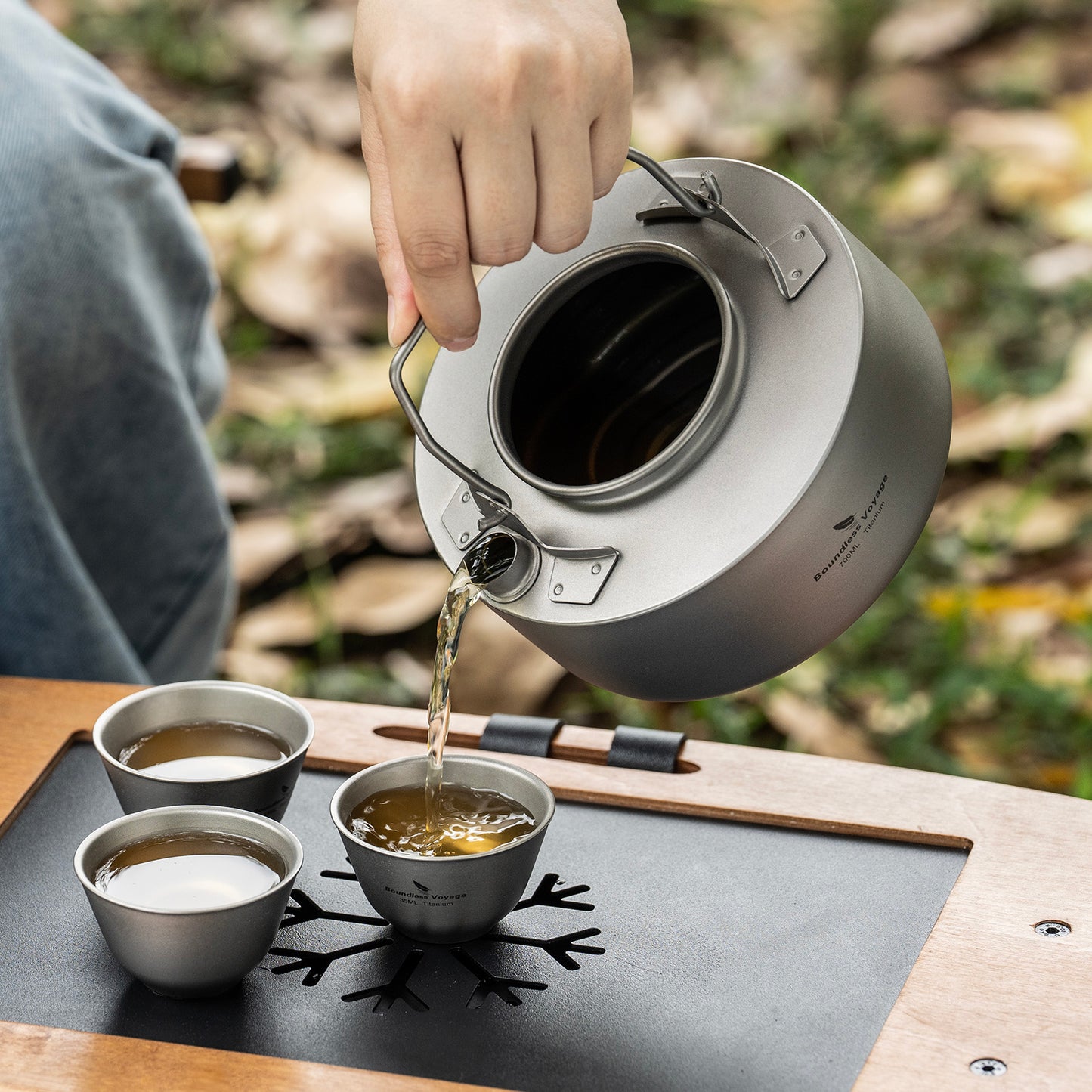 Boundless Voyage Camping Single-layer Titanium Kettle with Folding Handle 700ML Durable Bushcraft Gear Open Fire Kettle