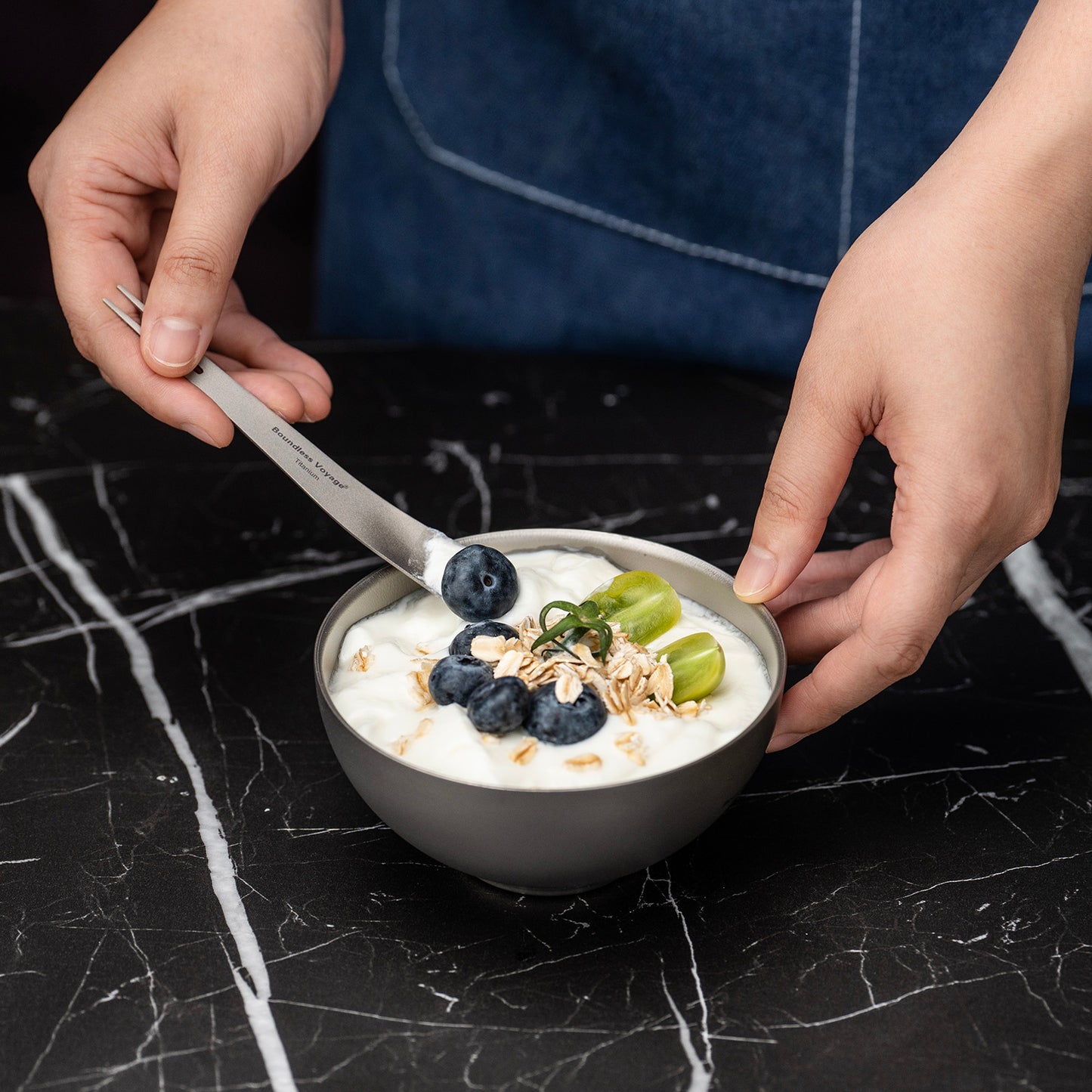 Boundless Voyage Titanium Dual-Use Fork Spoon Set – 5pcs Ultralight (5.6g Each), Camping Cutlery with Drawstring Bag for Fruit, Coffee, Ice Cream & Outdoor Travel