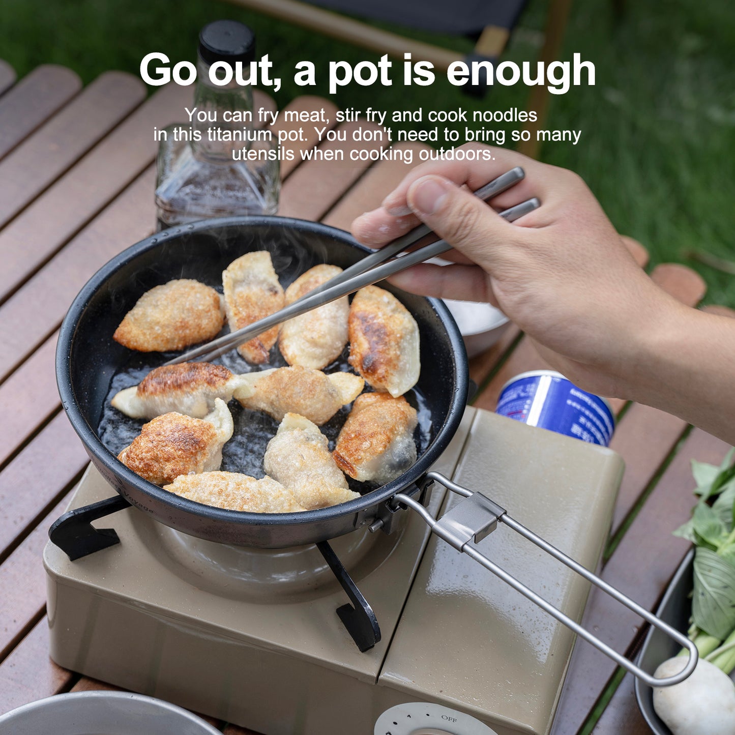 Boundless Voyage Titanium Non-stick Frying Pan Outdoor Camping Skillet with Folding Handle Lightweight Cookware
